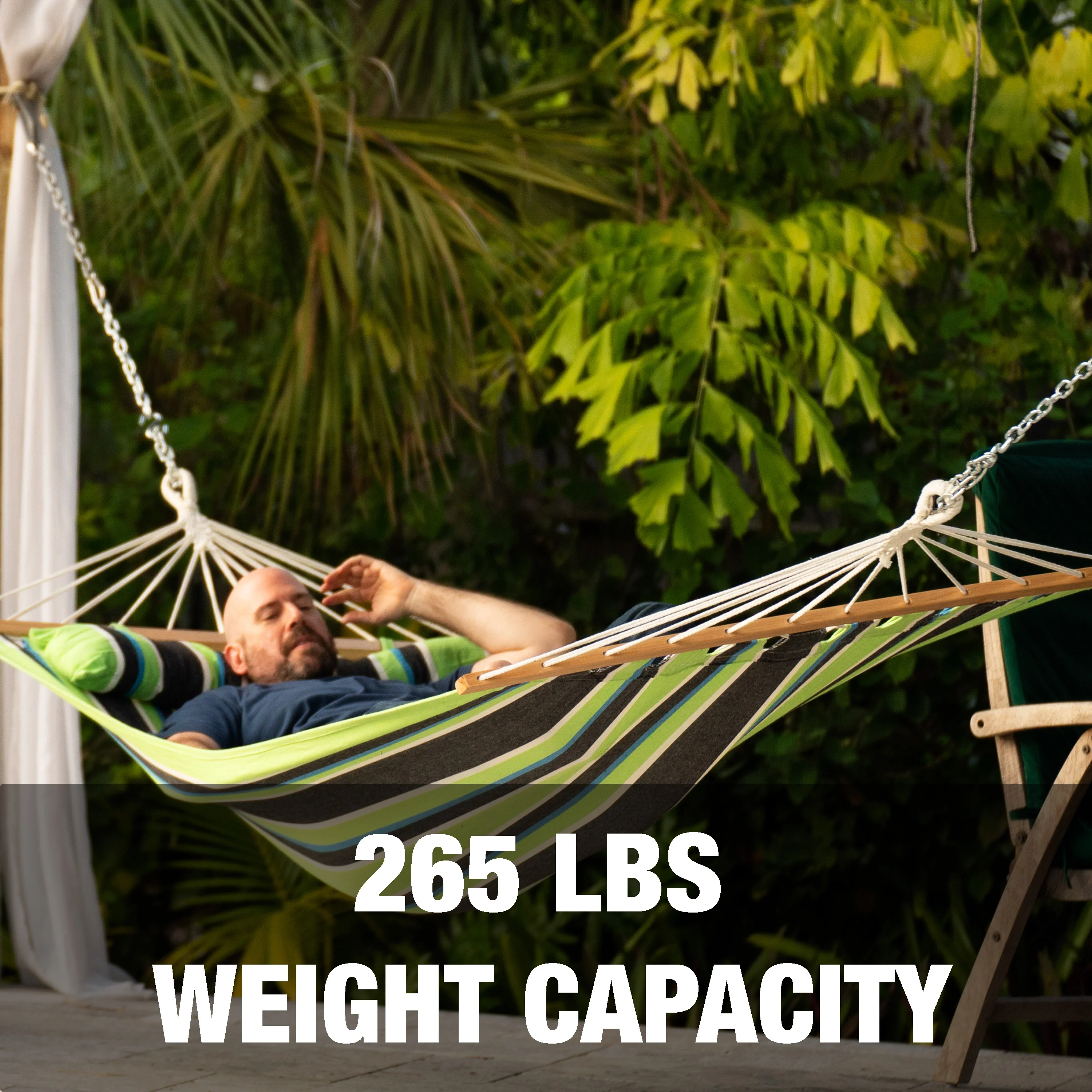 Bliss Hammocks BH-404E Caribbean Hammock W/ Pillow & Hanging Hardware | 48-in. Wide | 265 Lb. Capacity (Country Club) - Image 6