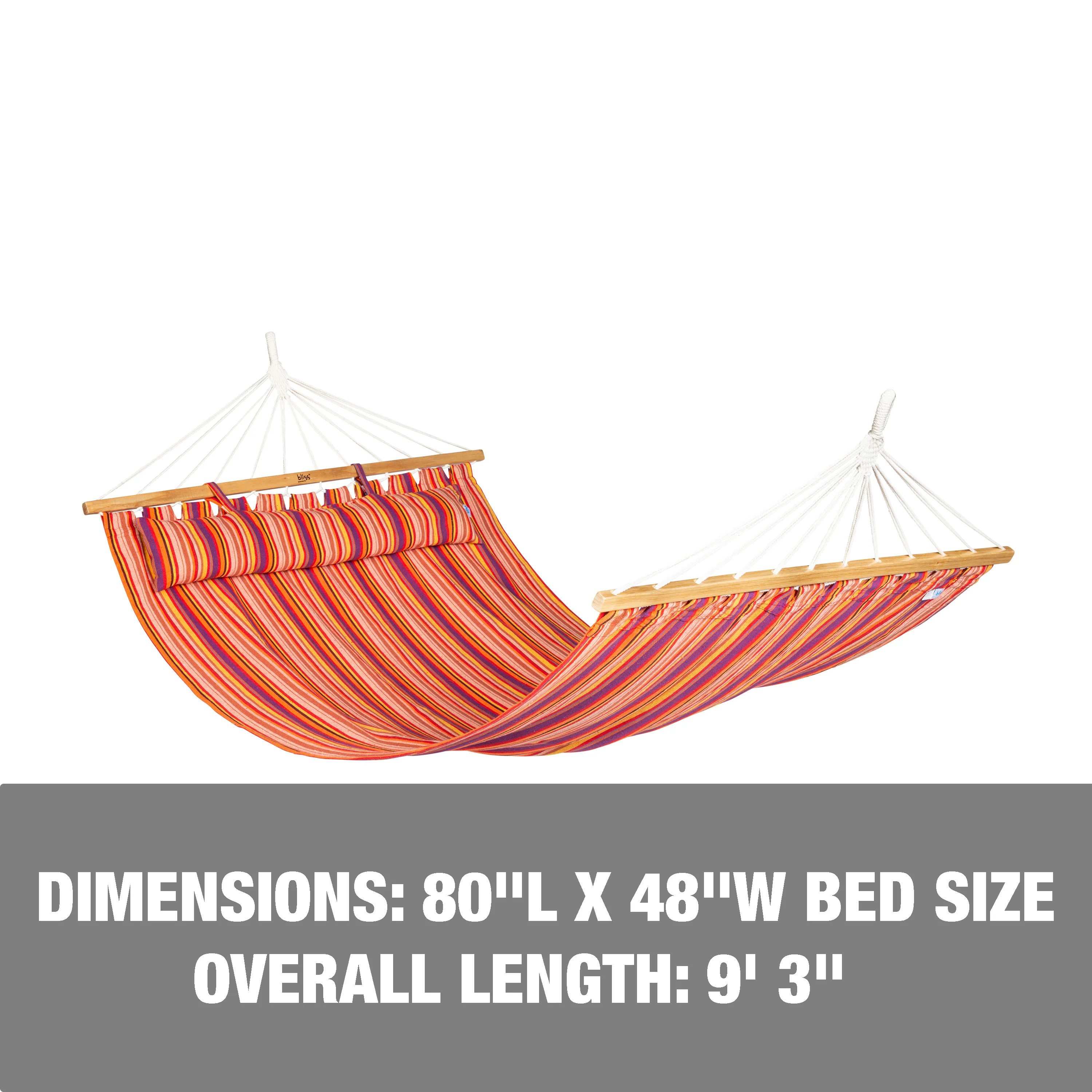Bliss Hammocks BH-404F Caribbean Hammock W/ Pillow & Hanging Hardware | 48-in. Wide | 265 Lb. Capacity (Toasted Almond) - Image 2