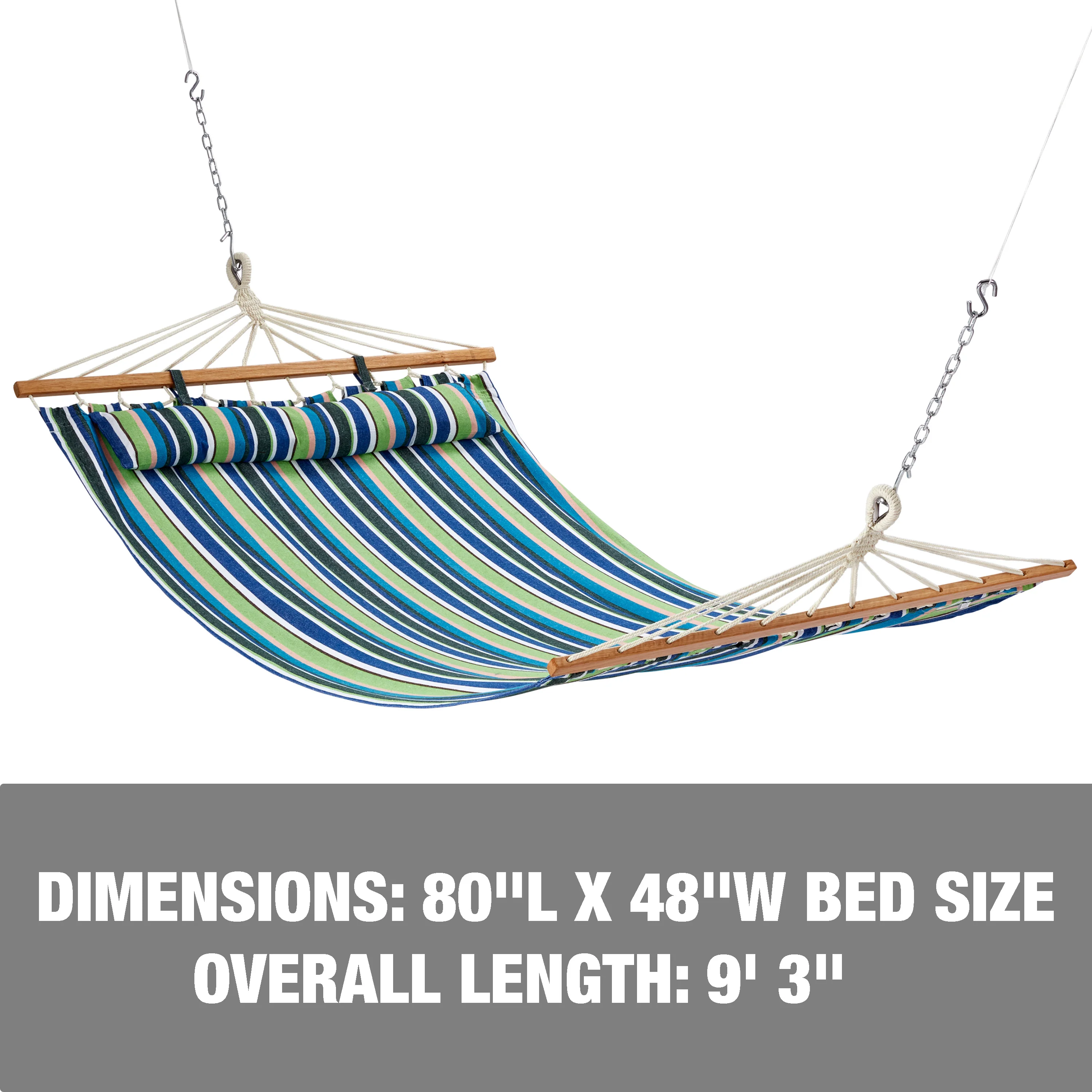 Bliss Hammocks BH-404G Caribbean Hammock W/ Pillow & Hanging Hardware | 48-in. Wide | 265 Lb. Capacity (Candy Stripe) - Image 2