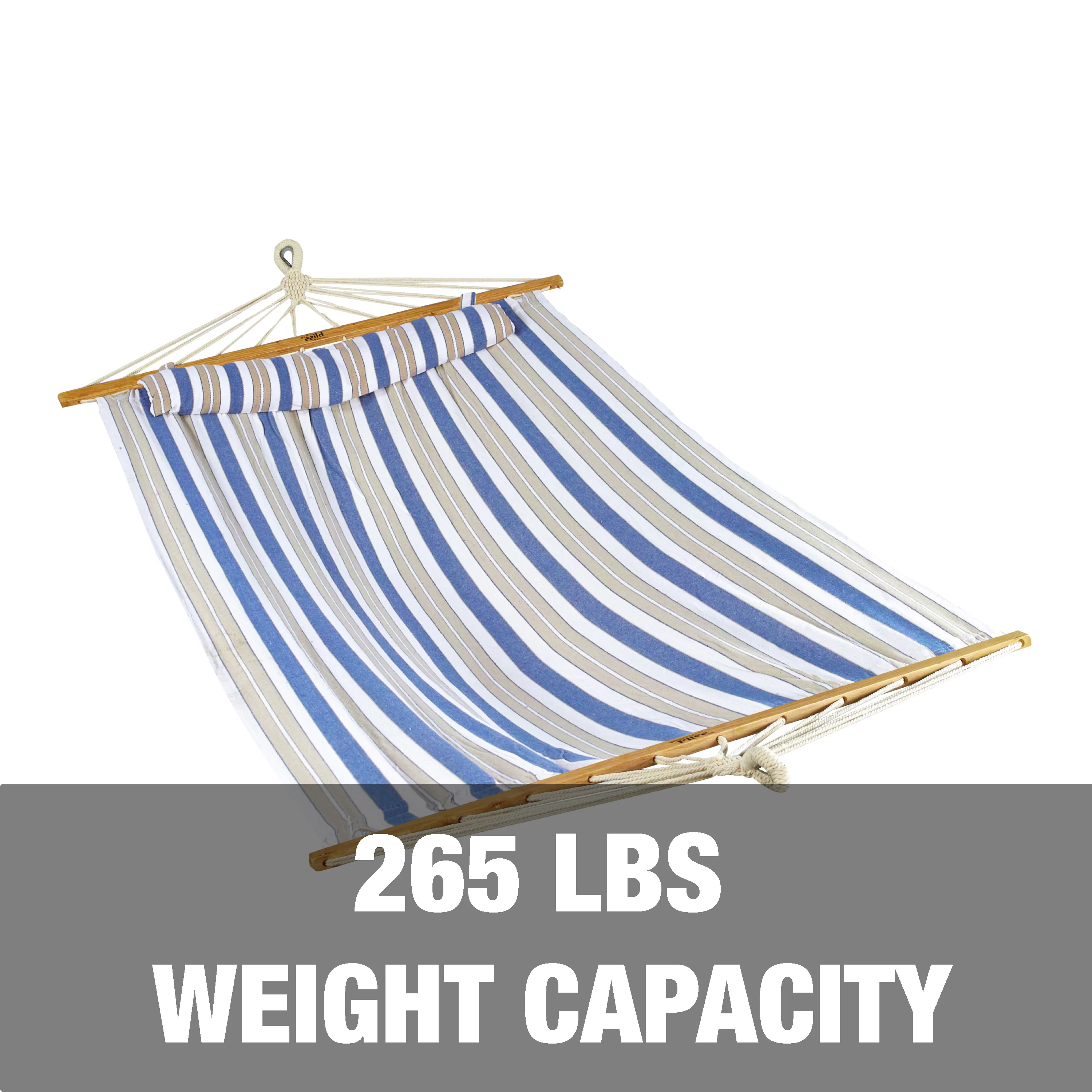 Bliss Hammocks BH-404H Caribbean Hammock w/ Pillow & Hanging Hardware | 48-in. Wide | 265 Lb. Capacity (Nautical Stripe) - Image 4