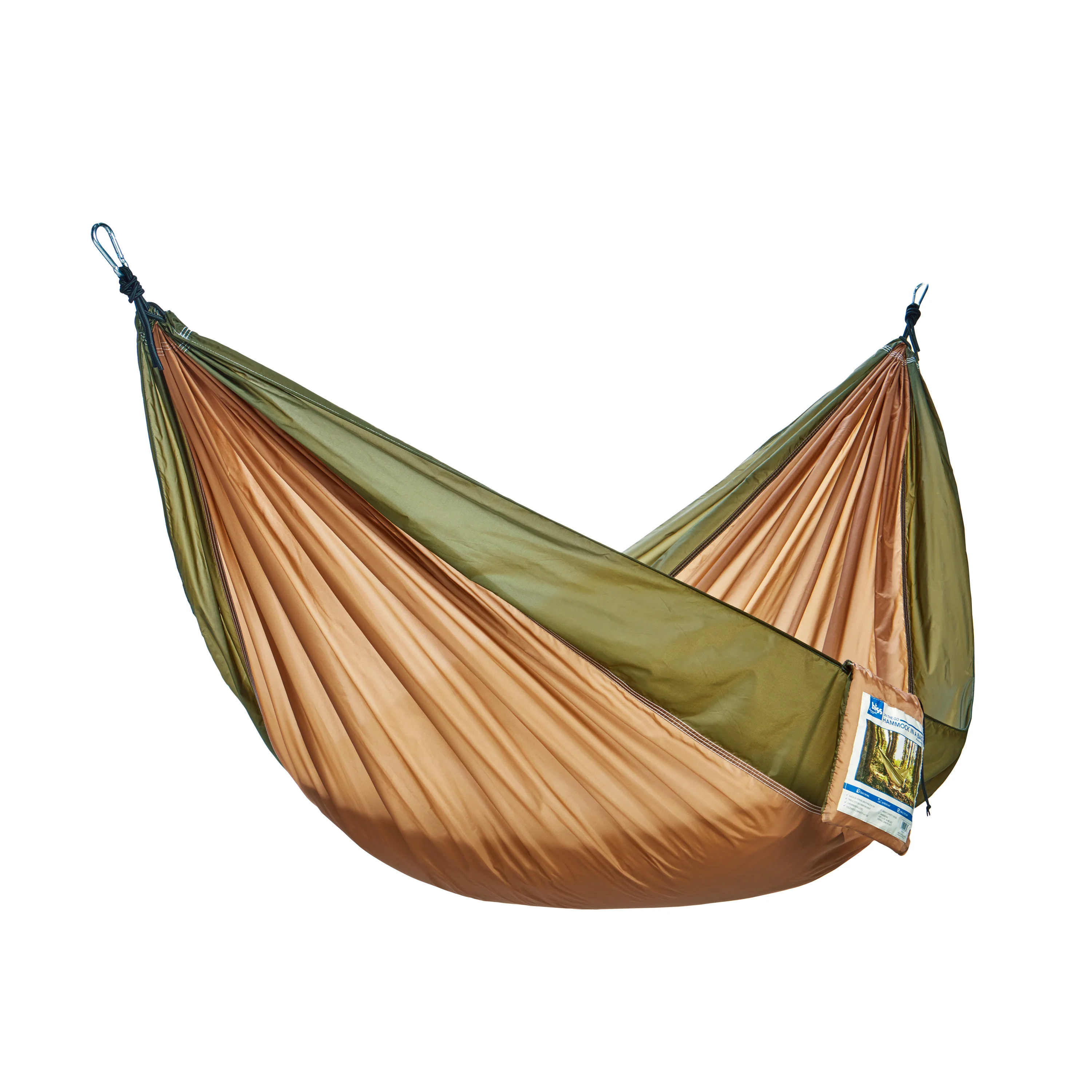 Bliss Hammocks BH-406ST-DS Hammock in a Bag W/ Carabiners & Tree Straps | 54-in. Wide | Weather Resistant | 350 Lb. Capacity (Desert Storm)