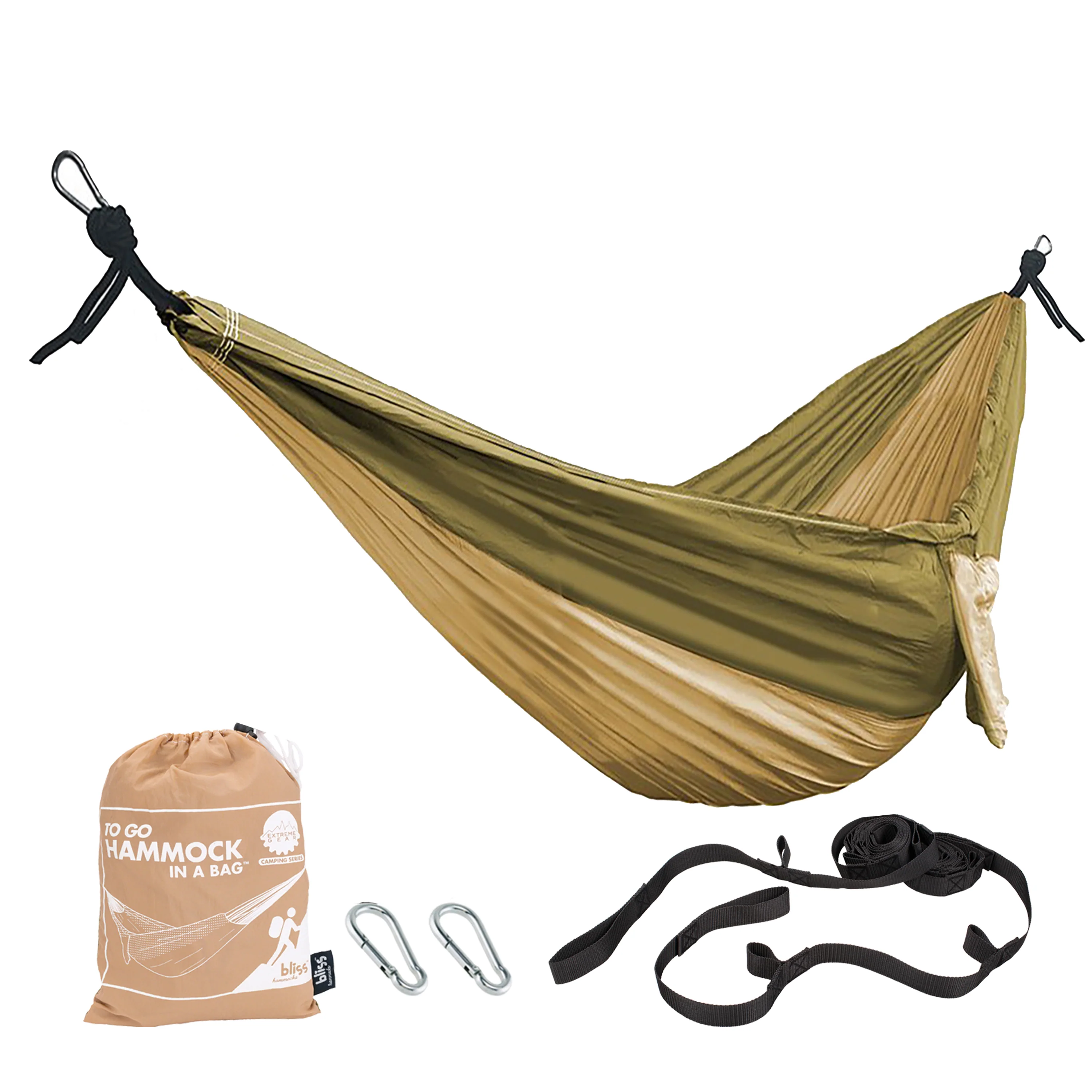 Bliss Hammocks BH-406ST-DS Hammock in a Bag W/ Carabiners & Tree Straps | 54-in. Wide | Weather Resistant | 350 Lb. Capacity (Desert Storm) - Image 2