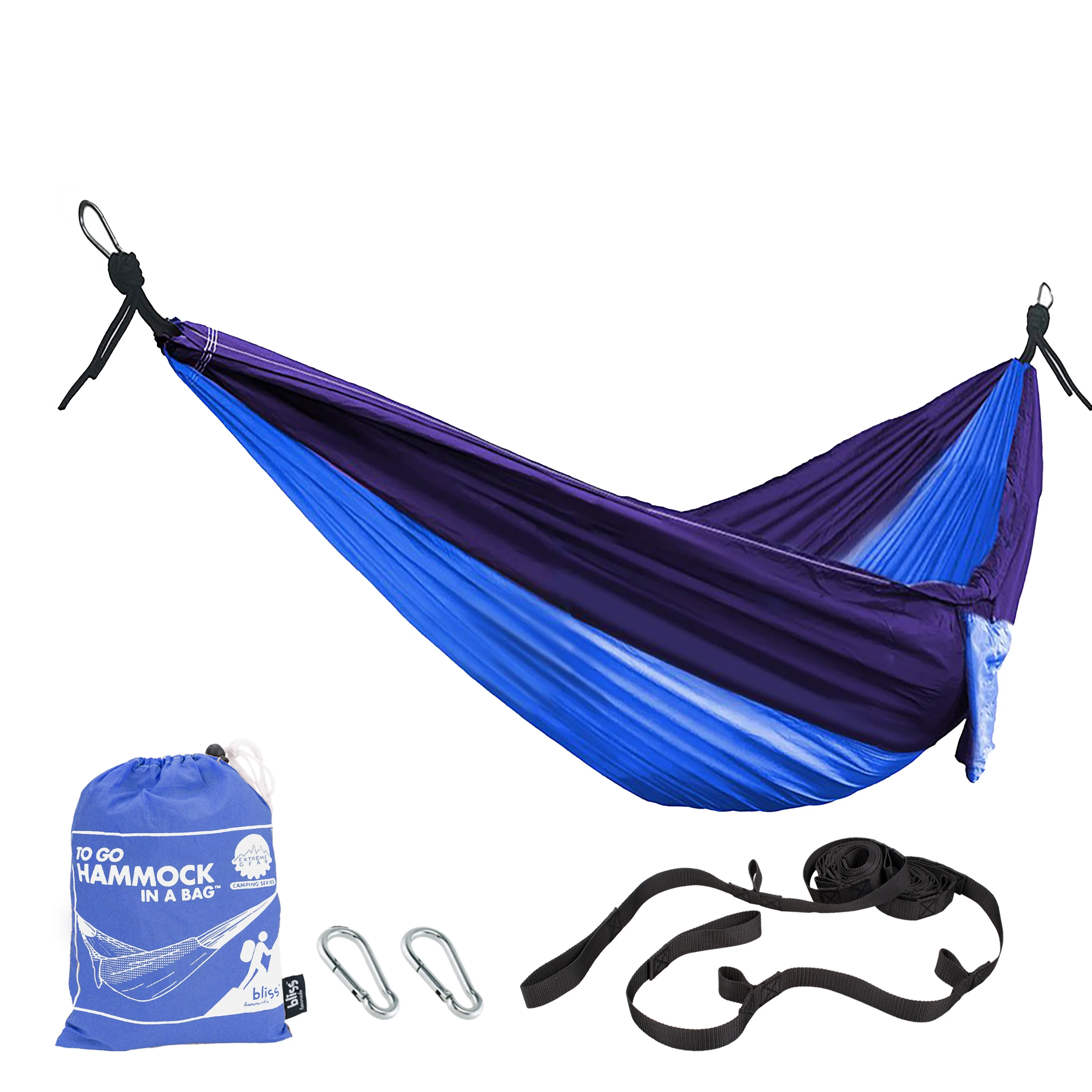 Bliss Hammocks BH-406ST-RB Hammock in a Bag W/ Carabiners & Tree Straps | 54-in. Wide | Weather Resistant | 350 Lb. Capacity (Royal Bliss)