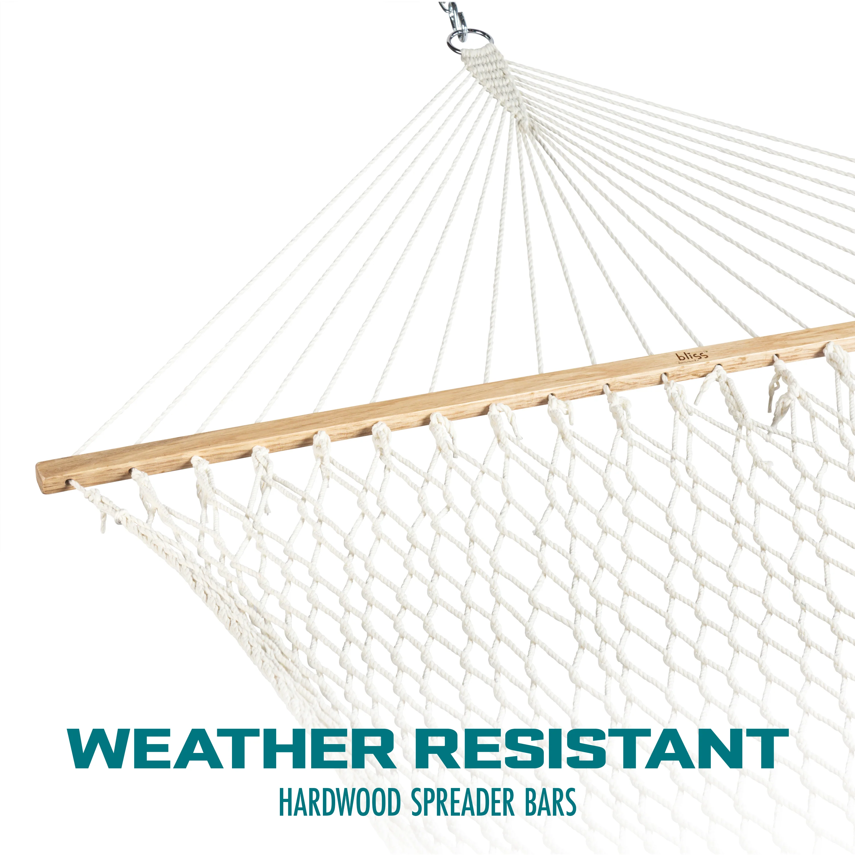 Bliss Hammocks BH-410 Cotton Rope Hammock w/ Spreader Bar & Hanging Hardware | 60-in. Wide | 450 Lb. Capacity (Natural) - Image 8