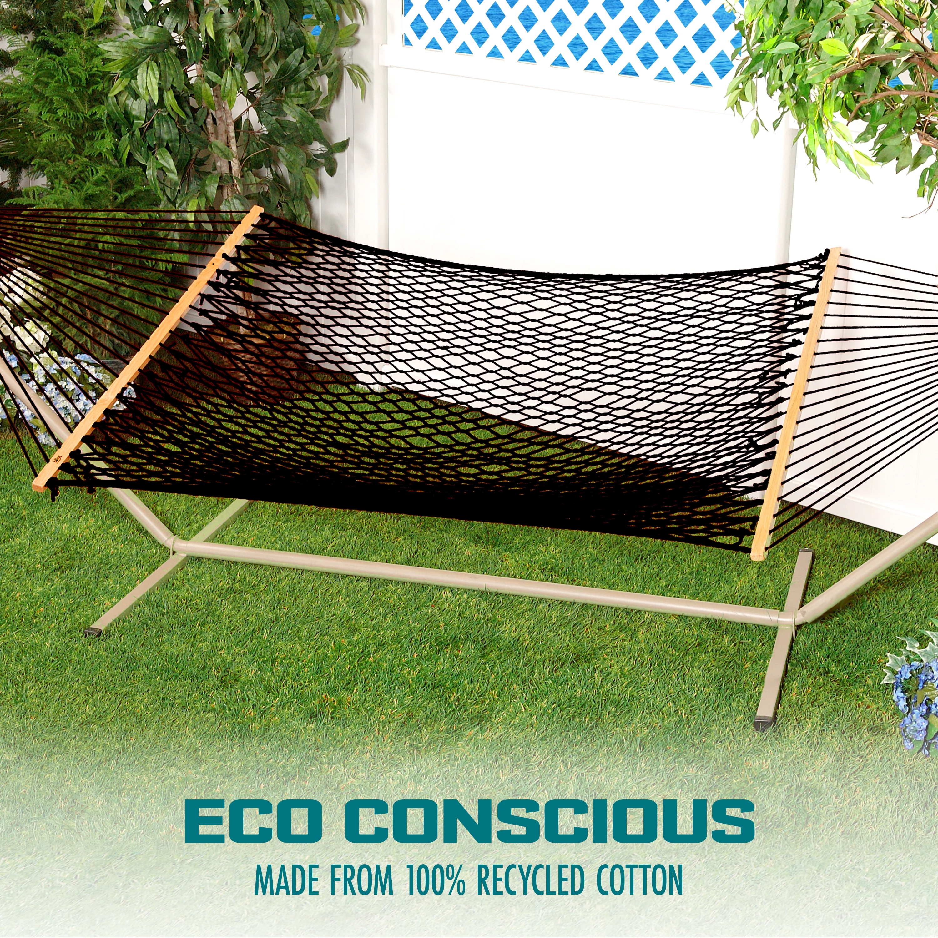 Bliss Hammocks BH-410BK Cotton Rope Hammock w/ Spreader Bar & Hanging Hardware | 60-in. Wide | 450 Lb. Capacity (Black) - Image 6