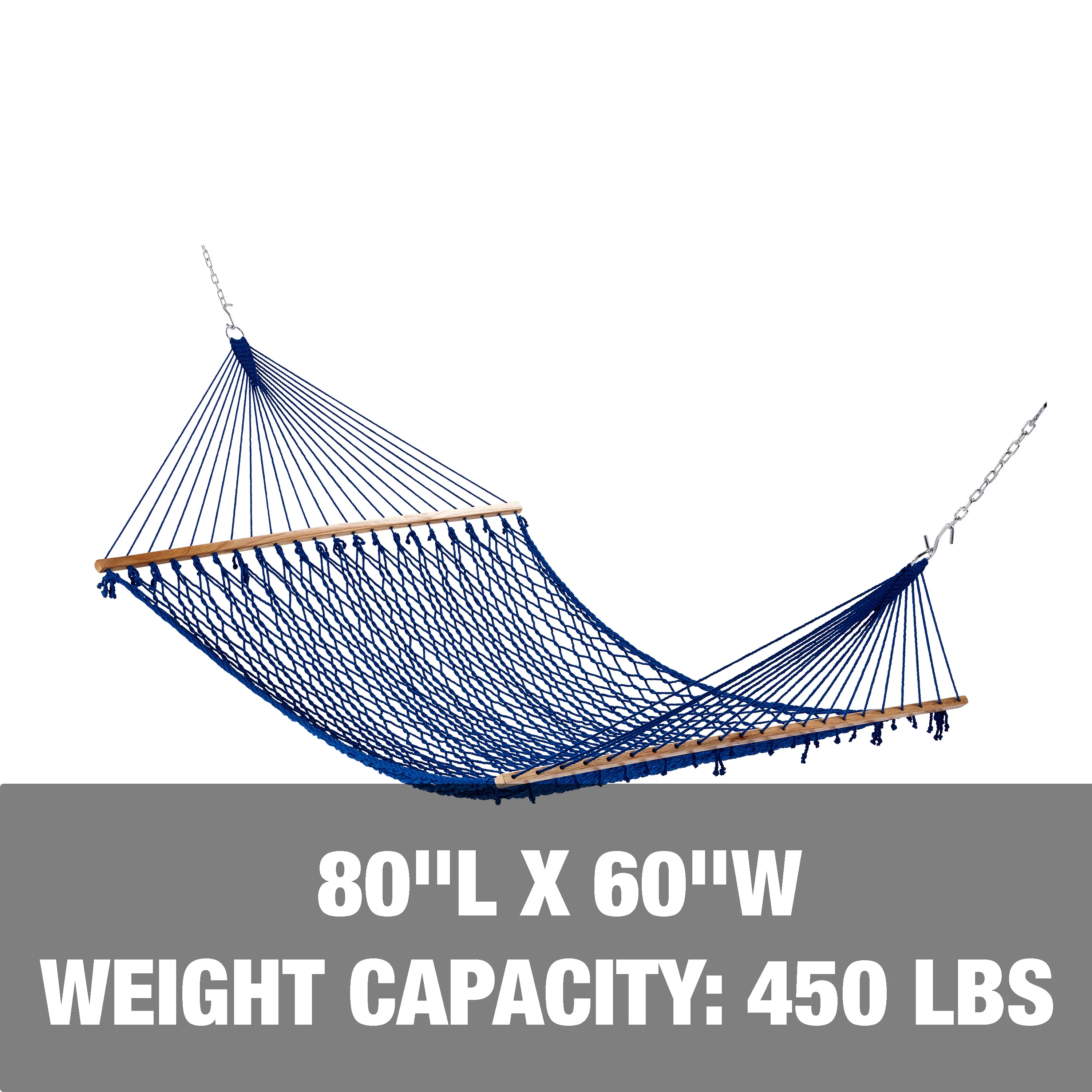 Bliss Hammocks BH-410BLU Cotton Rope Hammock w/ Spreader Bar & Hanging Hardware | 60-in. Wide | 450 Lb. Capacity (Blue) - Image 3