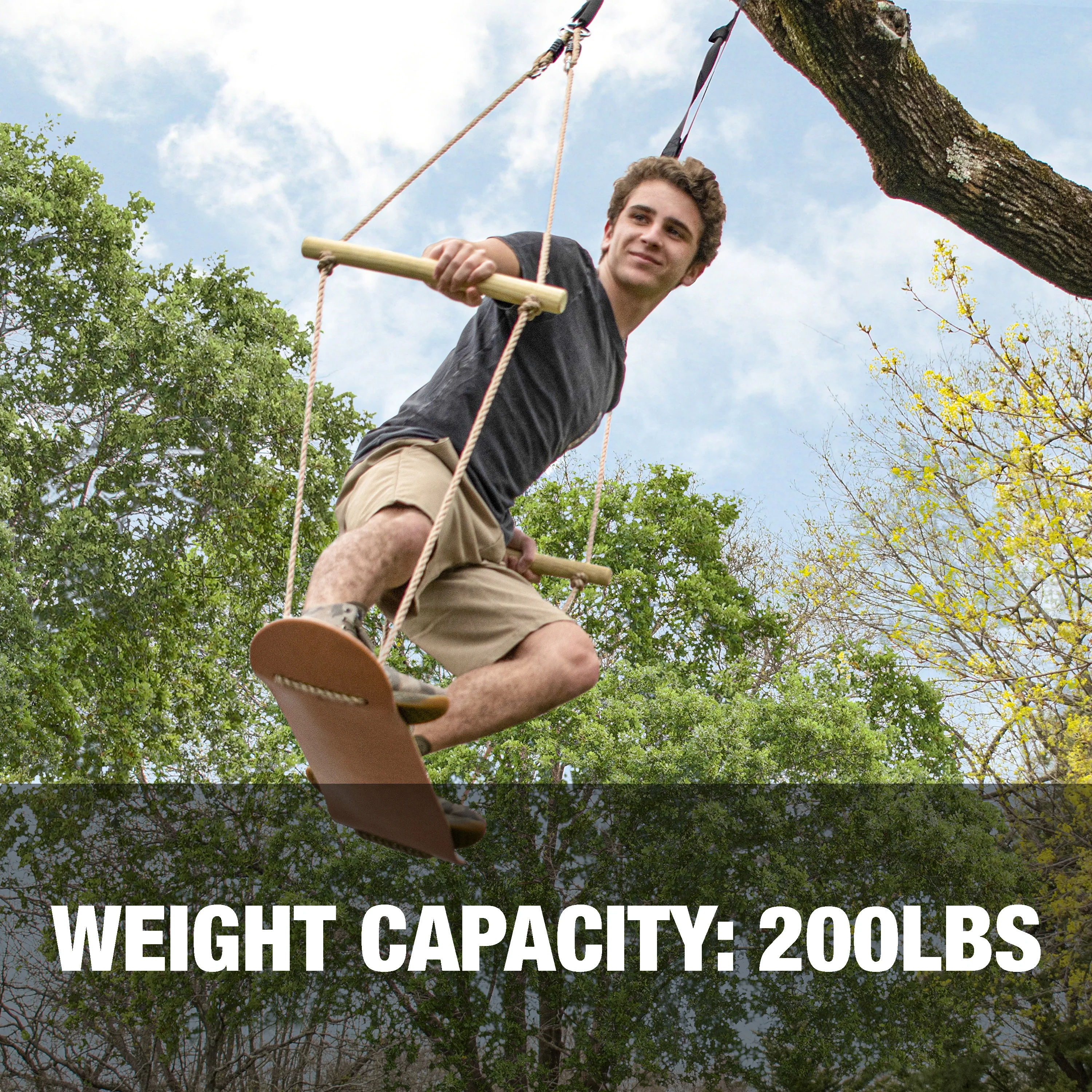 Bliss Outdoors BH-992B Wooden Skateboard Swing w/ Handle Bars & Hanging Hardware | 200 Lb. Capacity - Image 4