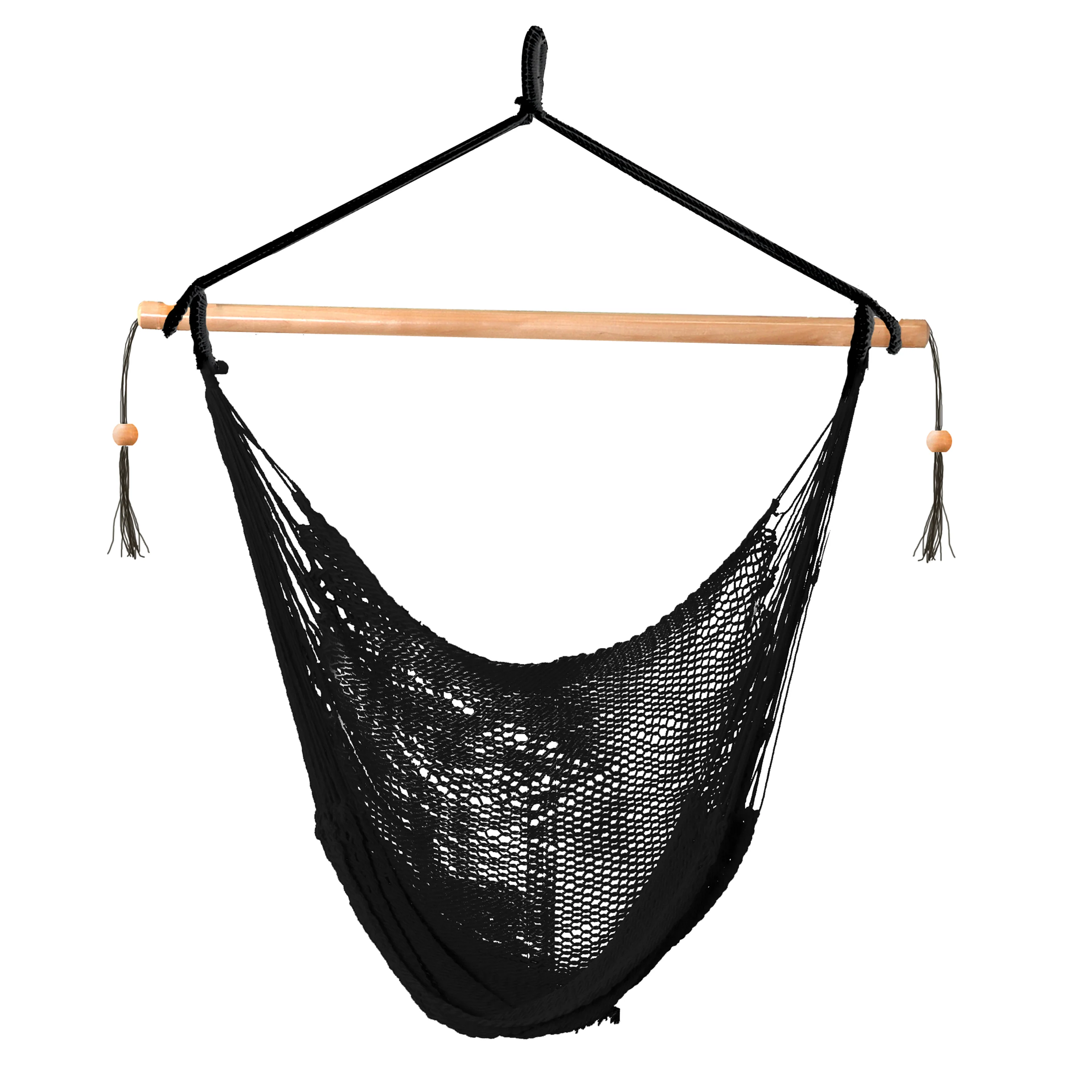 Bliss Hammocks BHC-412BLK Island Rope Hammock Chair w/ Spreader Bar & Hanging Hardware | 40-in. Wide | 265 Lb. Capacity (Black) - Image 2