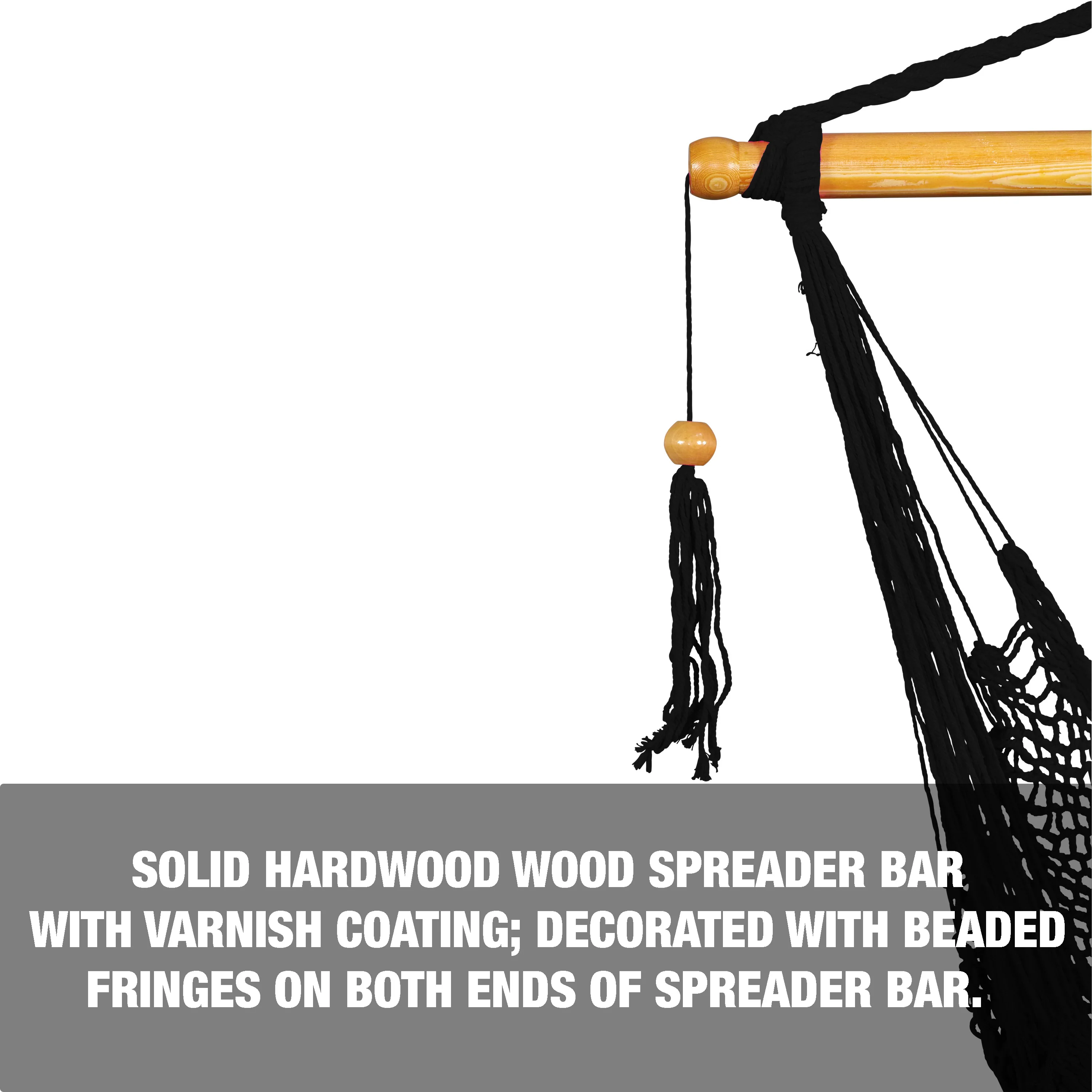 Bliss Hammocks BHC-412BLK Island Rope Hammock Chair w/ Spreader Bar & Hanging Hardware | 40-in. Wide | 265 Lb. Capacity (Black) - Image 4