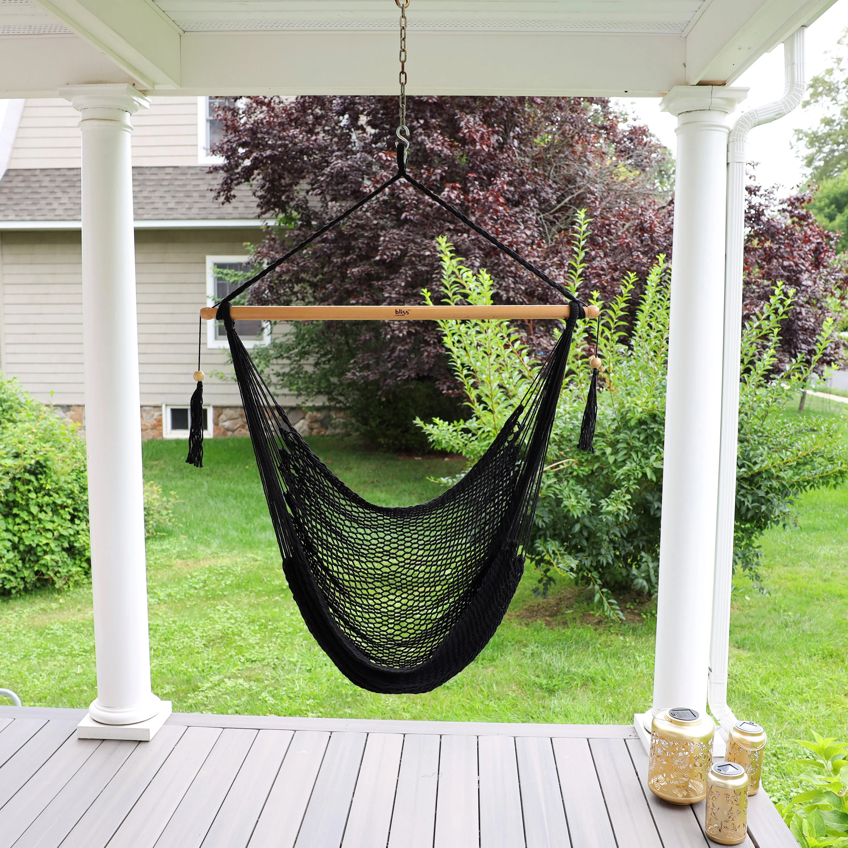 Bliss Hammocks BHC-412BLK Island Rope Hammock Chair w/ Spreader Bar & Hanging Hardware | 40-in. Wide | 265 Lb. Capacity (Black) - Image 6
