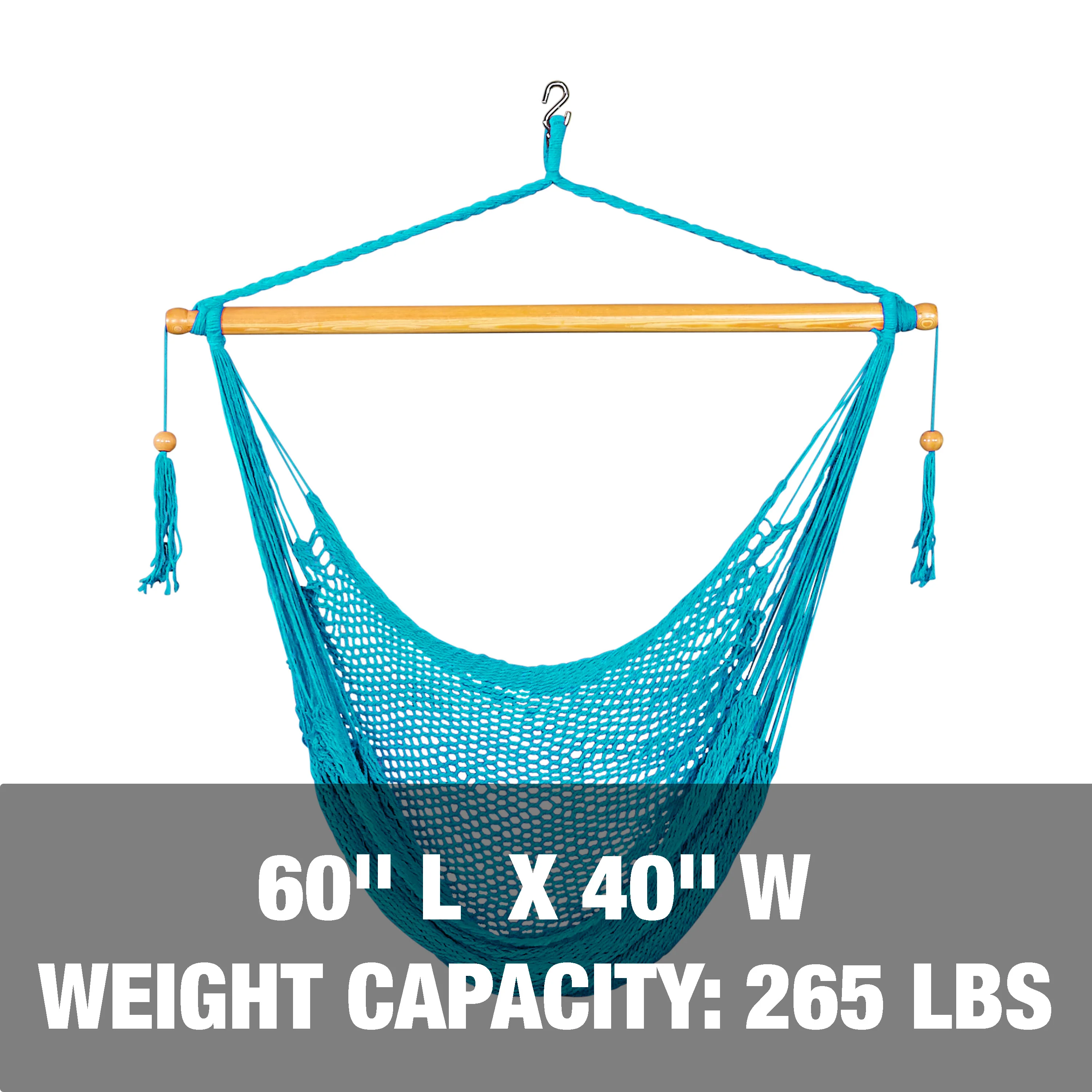 Bliss Hammocks BHC-412LB Island Rope Hammock Chair W/ Spreader Bar & Hanging Hardware | 40-in. Wide | 265 Lb. Capacity (Light Blue) - Image 3