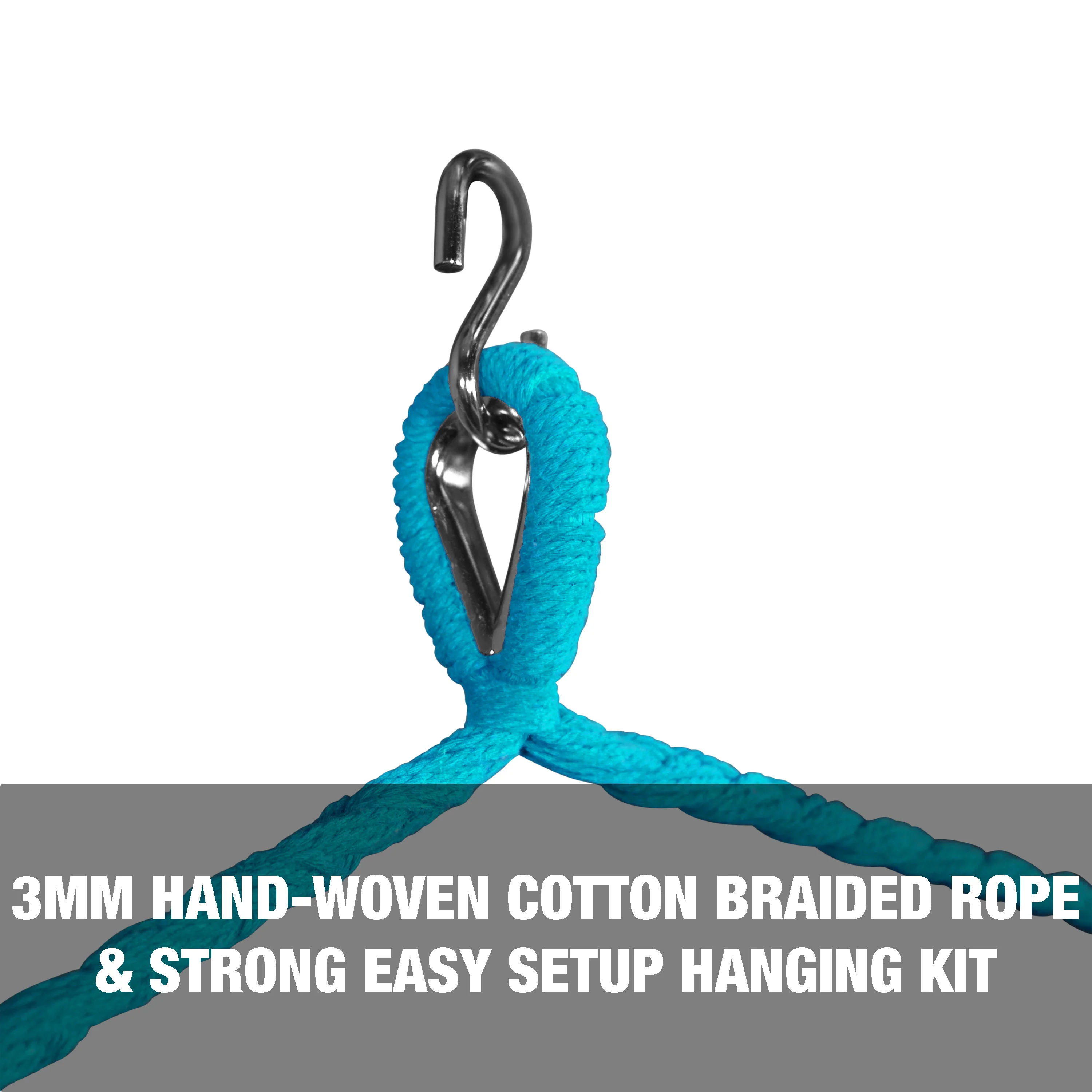 Bliss Hammocks BHC-412LB Island Rope Hammock Chair W/ Spreader Bar & Hanging Hardware | 40-in. Wide | 265 Lb. Capacity (Light Blue) - Image 5