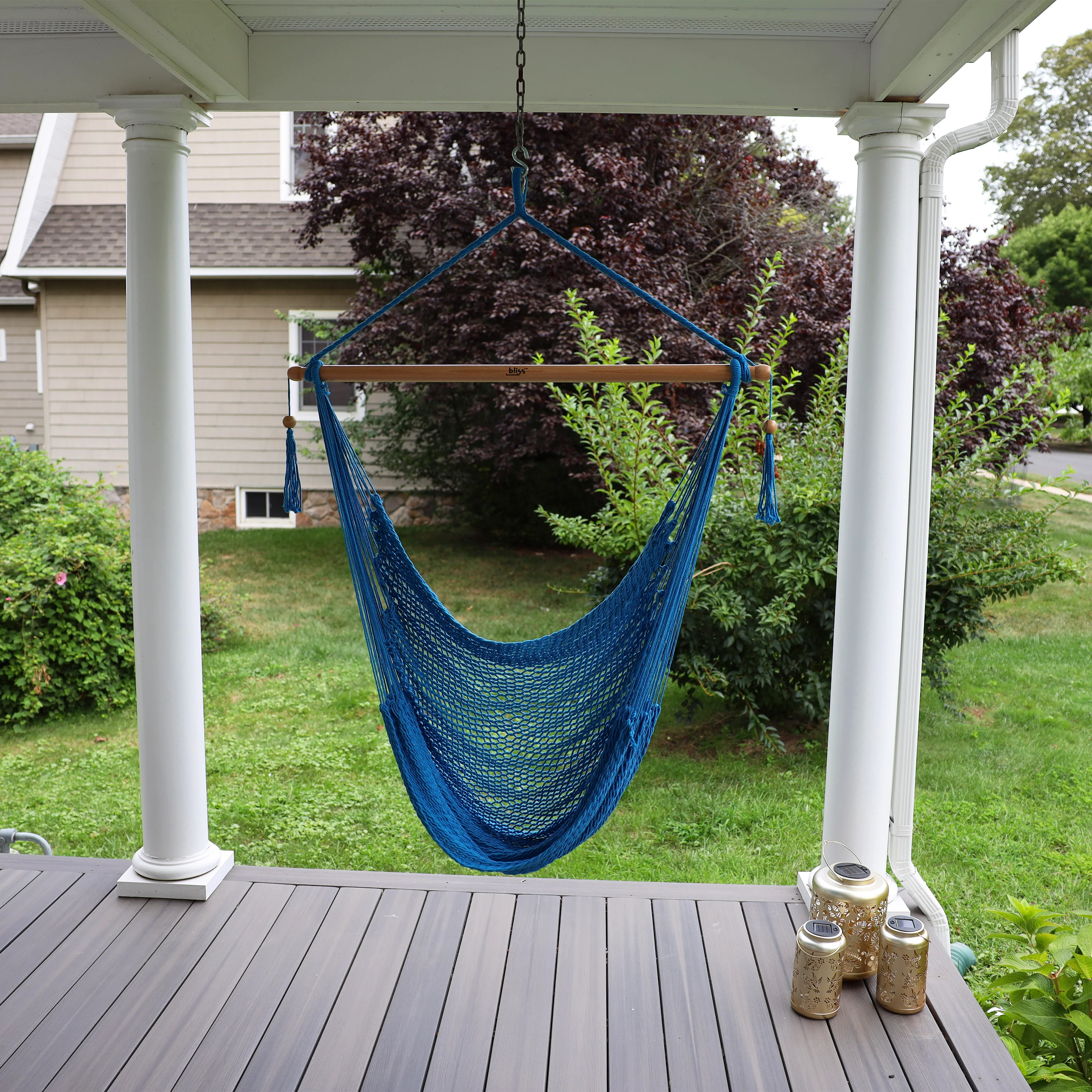 Bliss Hammocks BHC-412LB Island Rope Hammock Chair W/ Spreader Bar & Hanging Hardware | 40-in. Wide | 265 Lb. Capacity (Light Blue) - Image 6