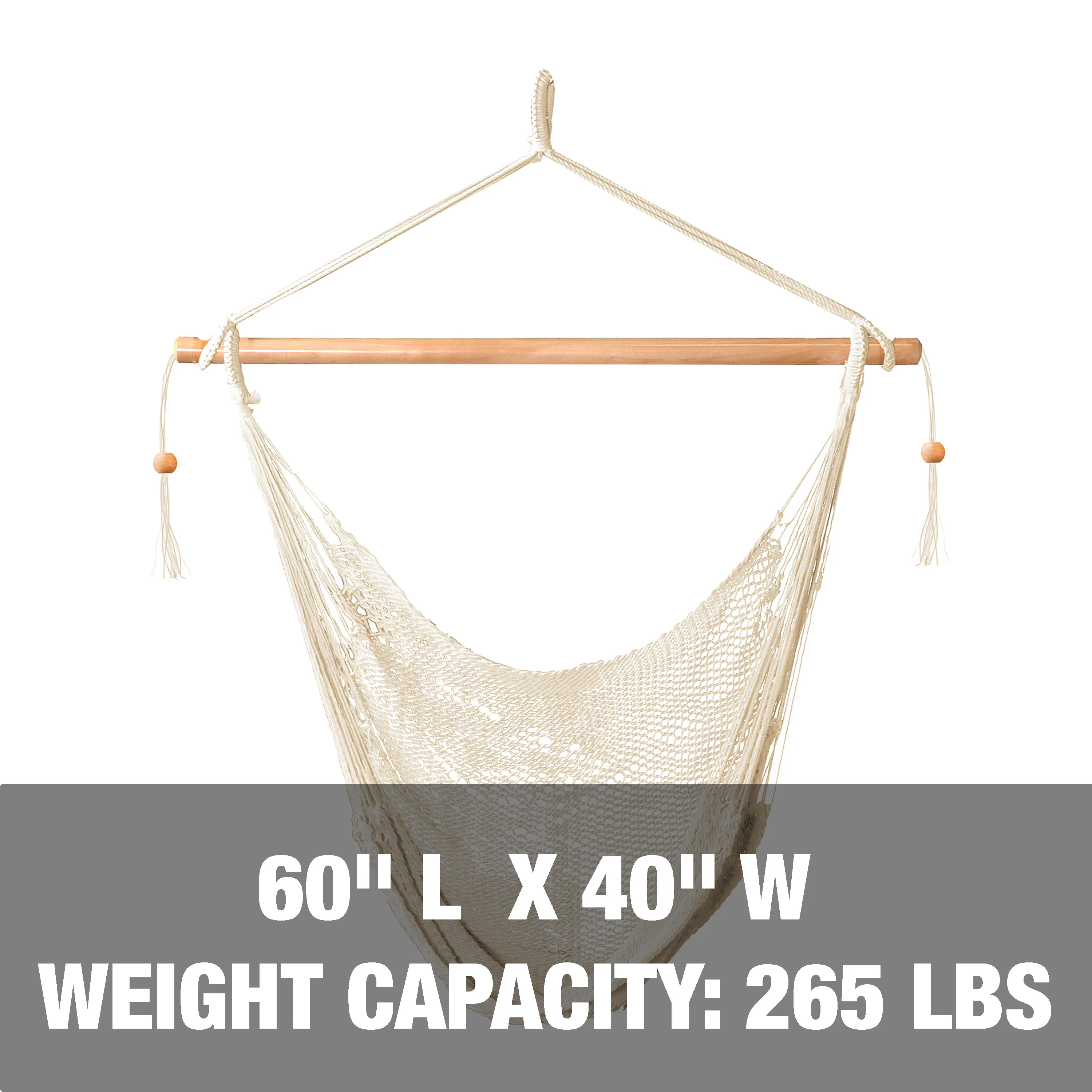 Bliss Hammocks BHC-412NT Island Rope Hammock Chair W/ Spreader Bar & Hanging Hardware | 40-in. Wide | 265 Lb. Capacity (Natural) - Image 3