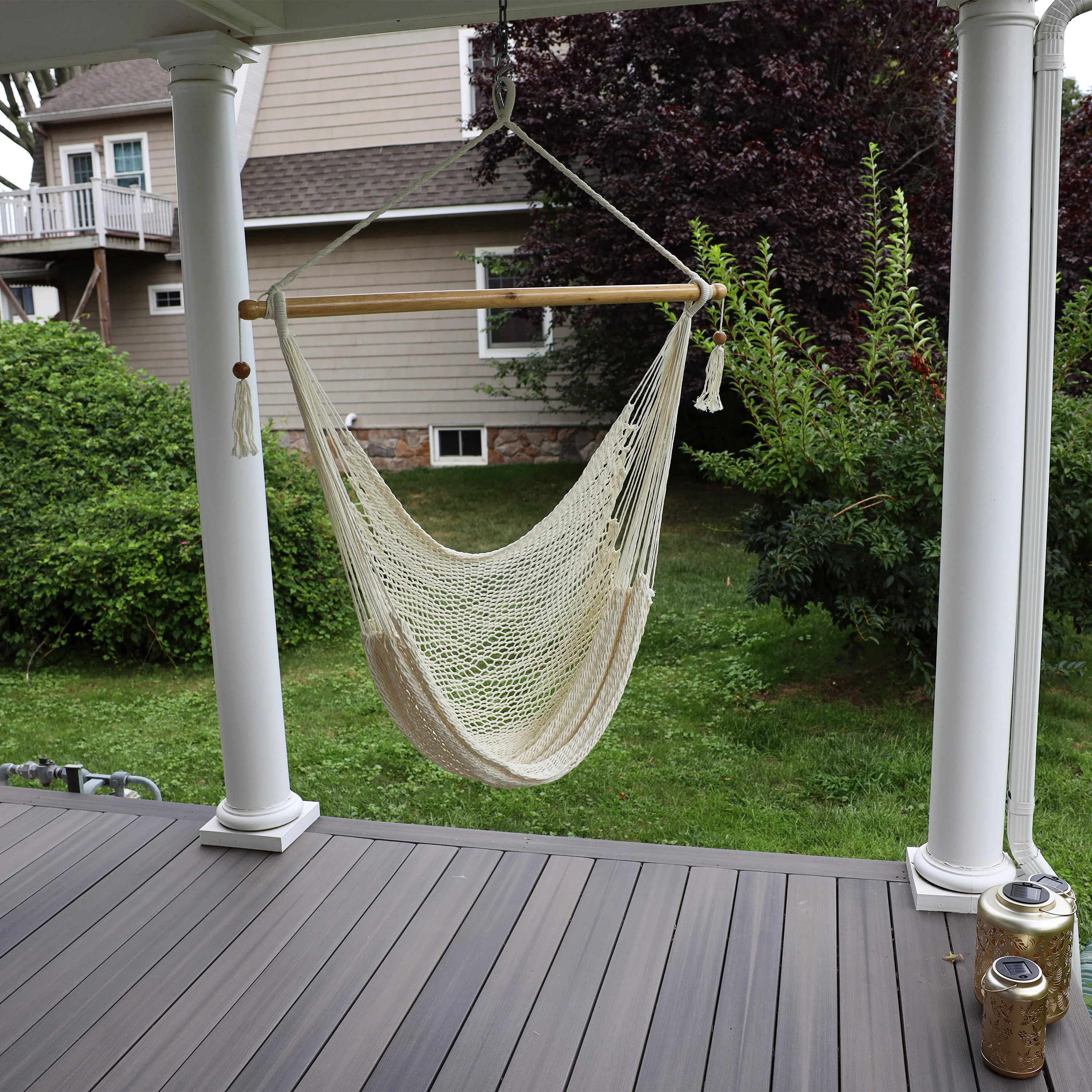 Bliss Hammocks BHC-412NT Island Rope Hammock Chair W/ Spreader Bar & Hanging Hardware | 40-in. Wide | 265 Lb. Capacity (Natural) - Image 6
