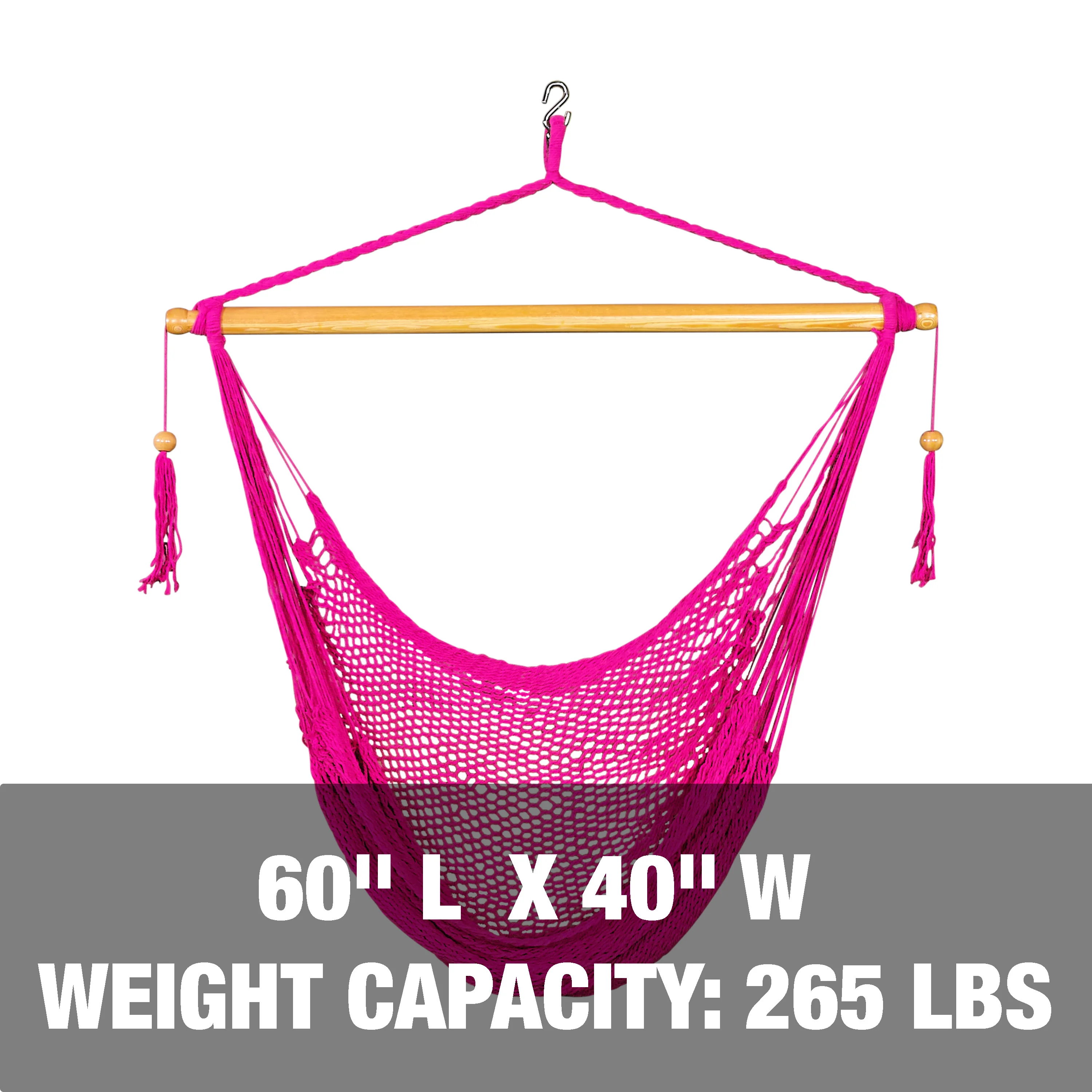 Bliss Hammocks BHC-412PK Island Rope Hammock Chair w/ Spreader Bar & Hanging Hardware | 40-in. Wide | 265 Lb. Capacity (Pink) - Image 3