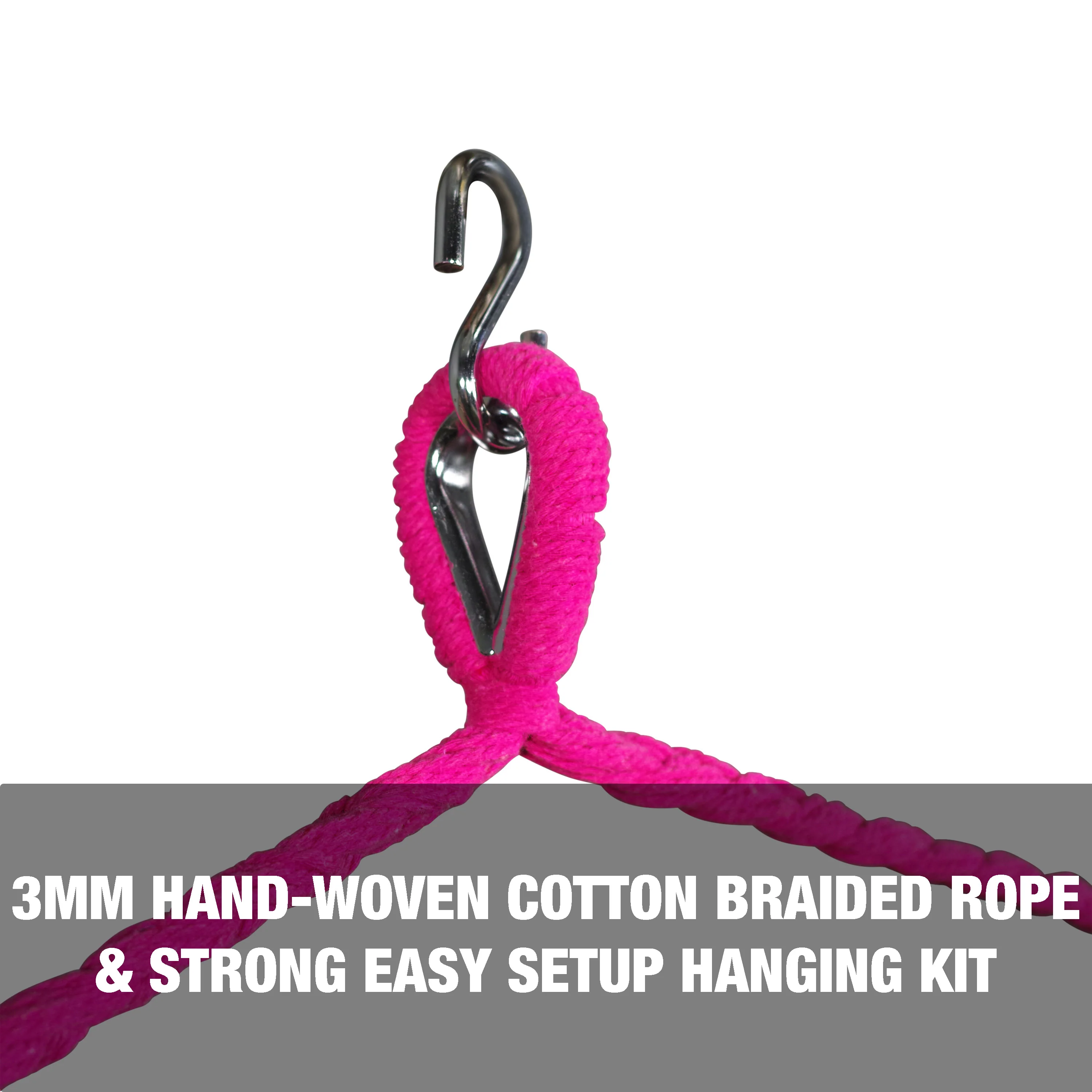 Bliss Hammocks BHC-412PK Island Rope Hammock Chair w/ Spreader Bar & Hanging Hardware | 40-in. Wide | 265 Lb. Capacity (Pink) - Image 5