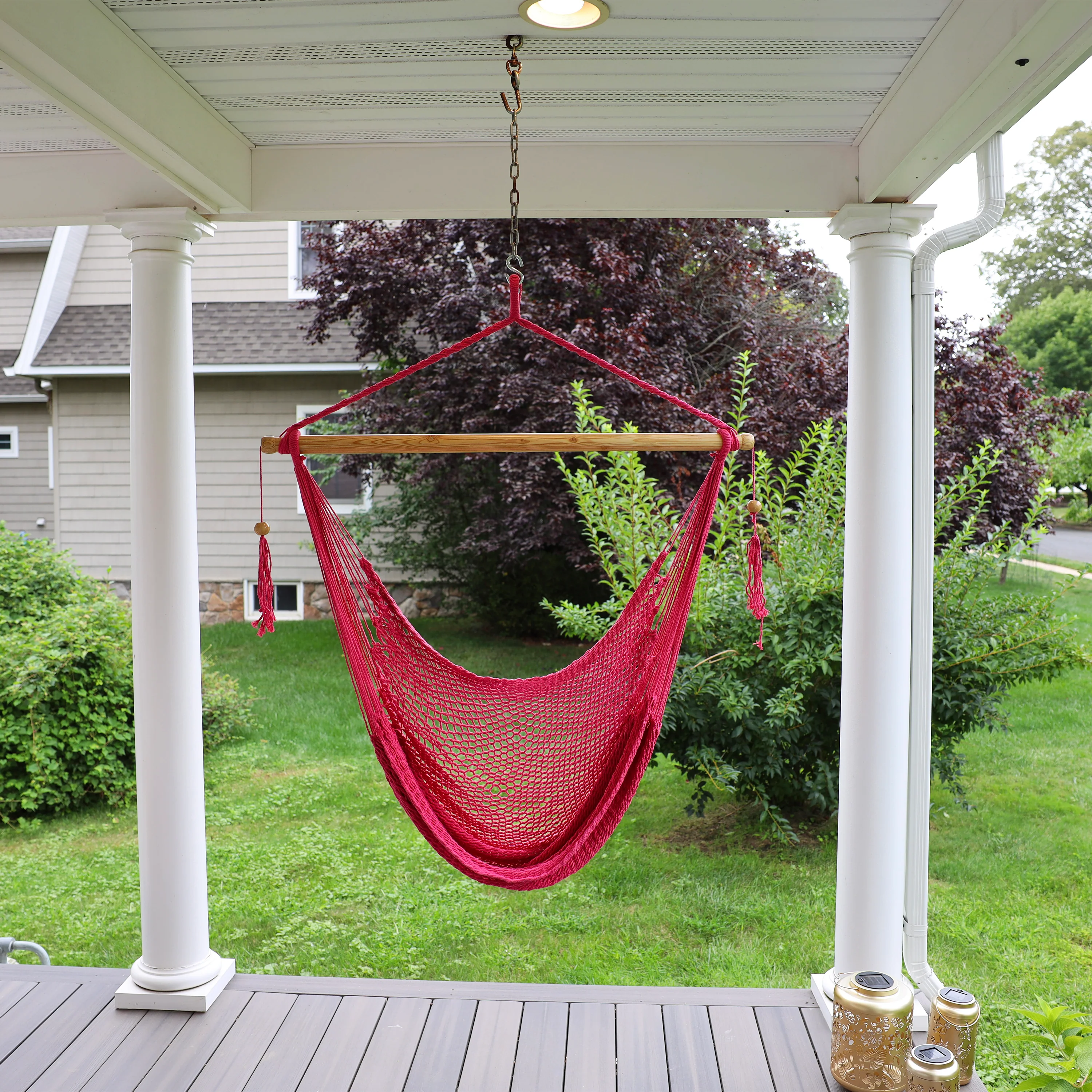 Bliss Hammocks BHC-412PK Island Rope Hammock Chair w/ Spreader Bar & Hanging Hardware | 40-in. Wide | 265 Lb. Capacity (Pink) - Image 6