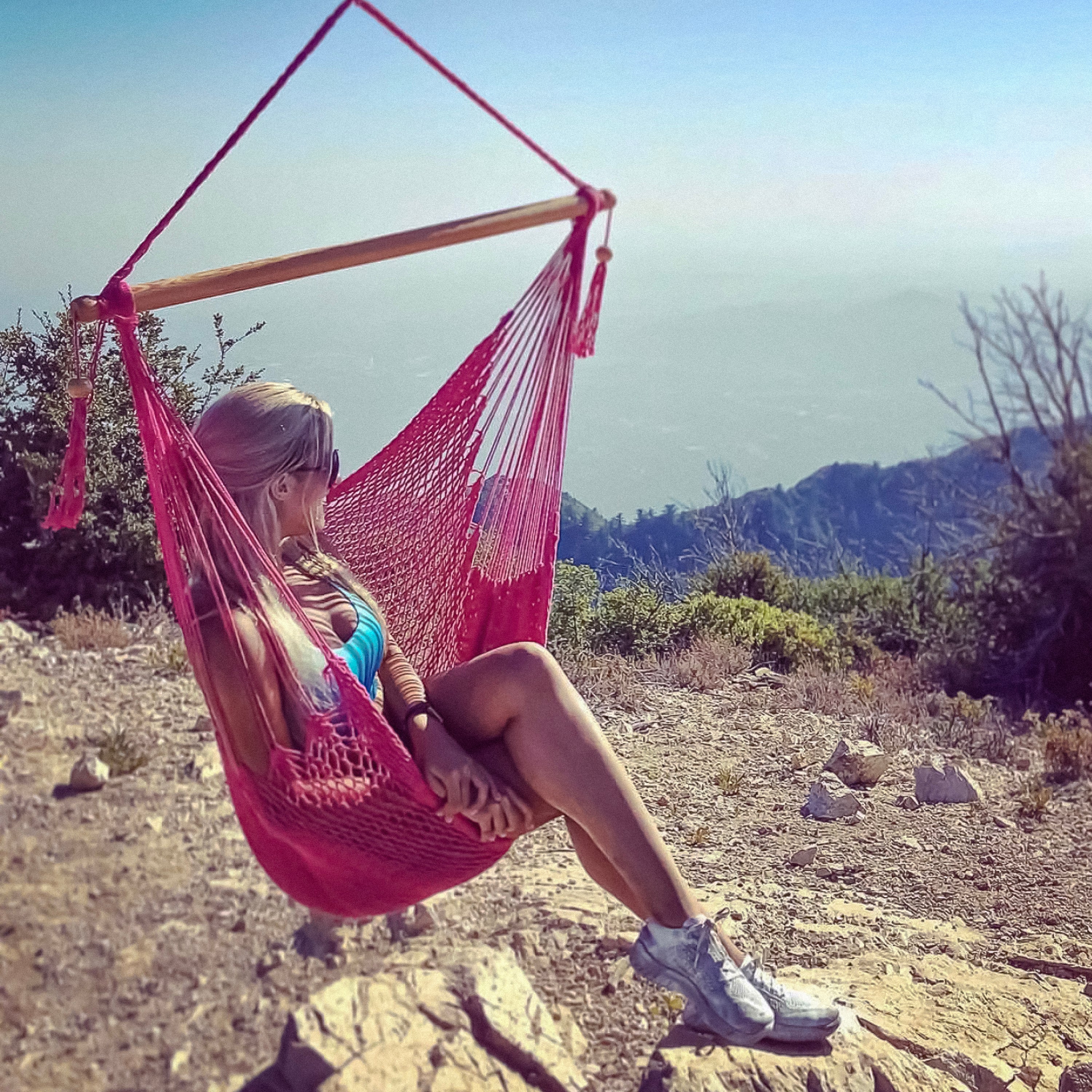 Bliss Hammocks BHC-412PK Island Rope Hammock Chair w/ Spreader Bar & Hanging Hardware | 40-in. Wide | 265 Lb. Capacity (Pink) - Image 7