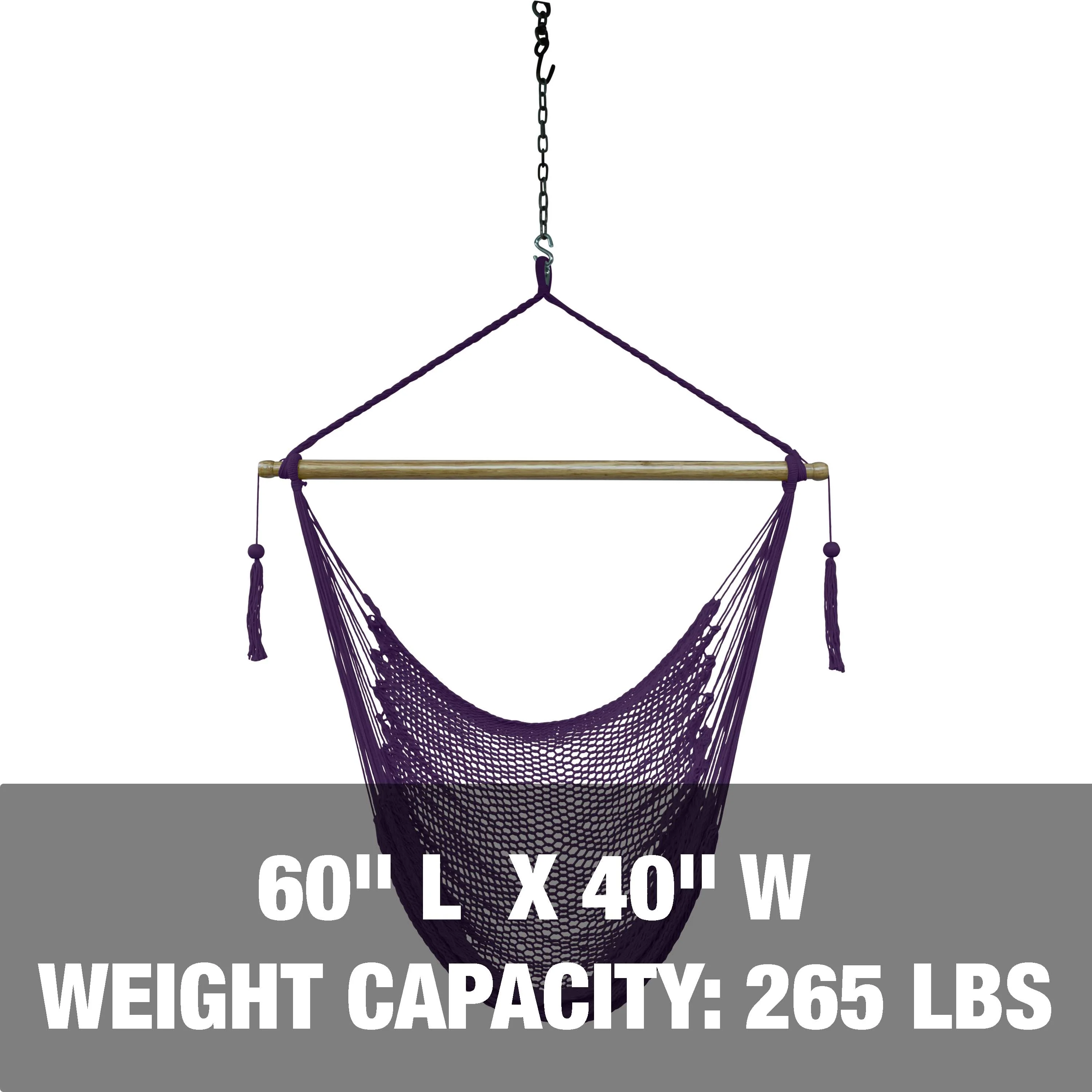 Bliss Hammocks BHC-412PR Island Rope Hammock Chair w/ Spreader Bar & Hanging Hardware | 40-in. Wide | 265 Lb. Capacity (Purple) - Image 3