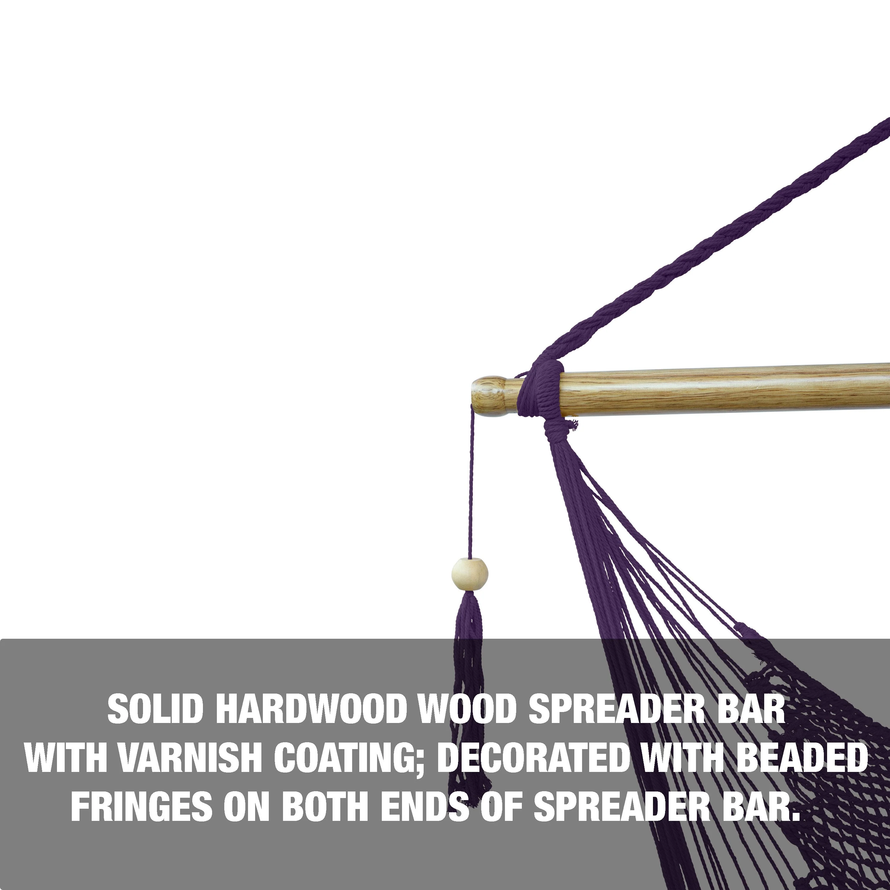 Bliss Hammocks BHC-412PR Island Rope Hammock Chair w/ Spreader Bar & Hanging Hardware | 40-in. Wide | 265 Lb. Capacity (Purple) - Image 4