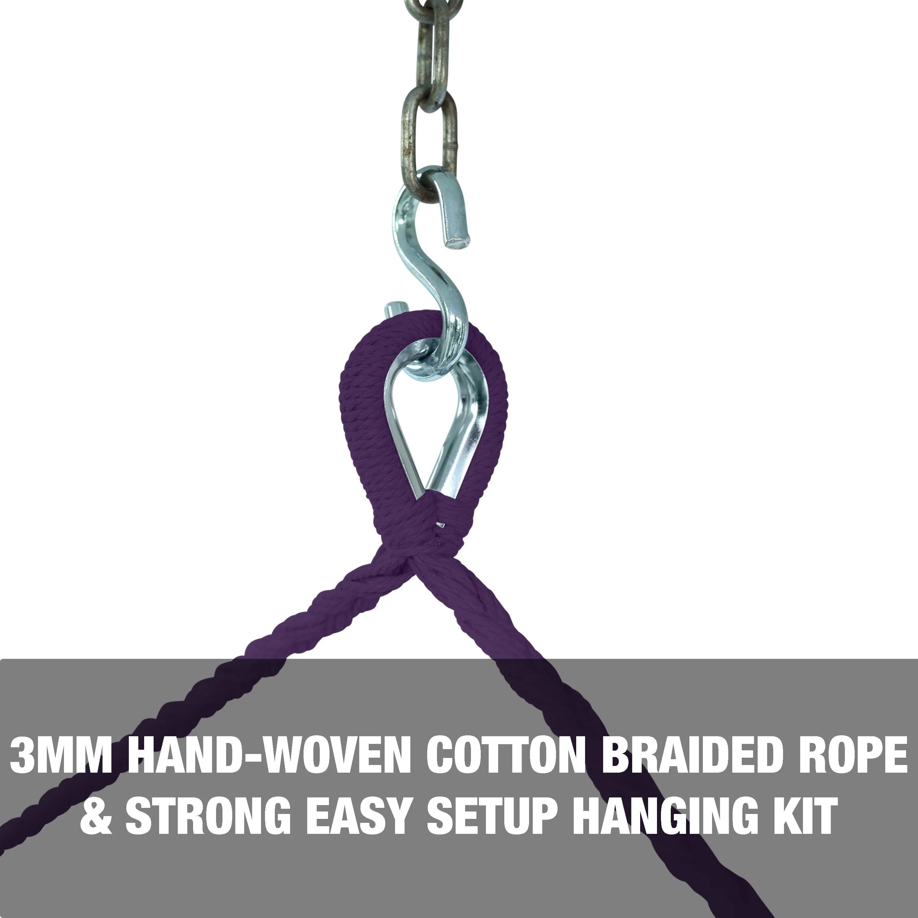 Bliss Hammocks BHC-412PR Island Rope Hammock Chair w/ Spreader Bar & Hanging Hardware | 40-in. Wide | 265 Lb. Capacity (Purple) - Image 5