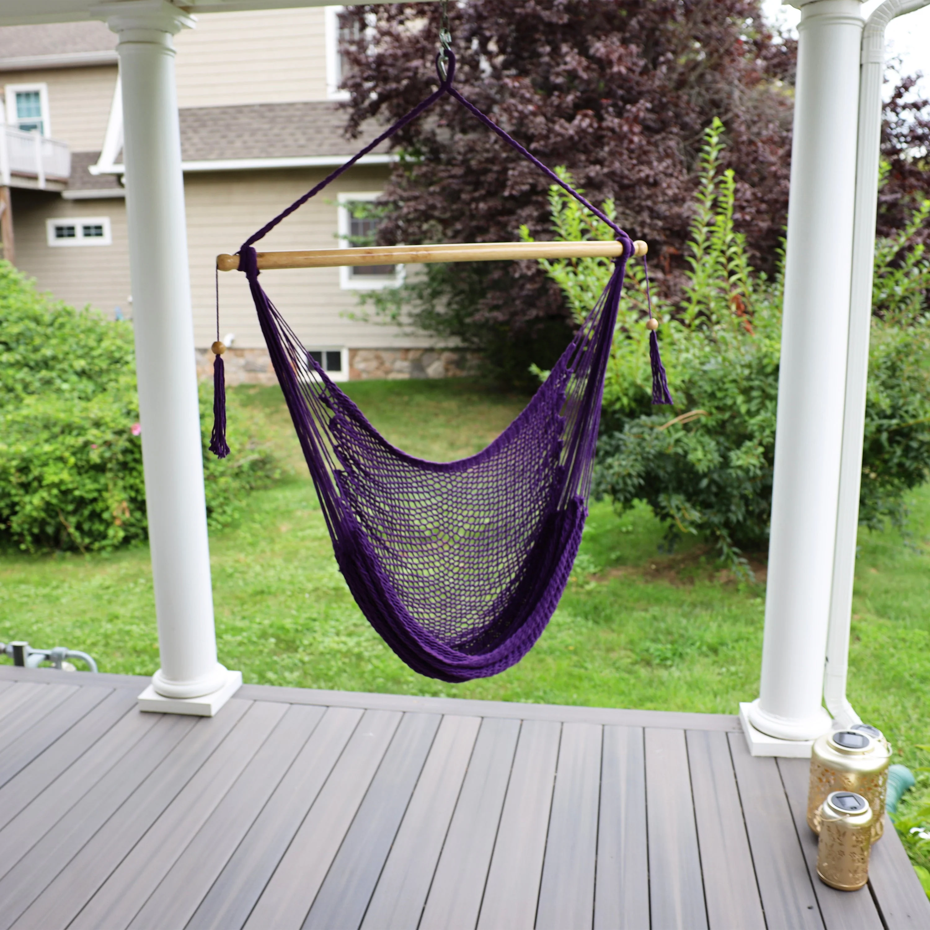 Bliss Hammocks BHC-412PR Island Rope Hammock Chair w/ Spreader Bar & Hanging Hardware | 40-in. Wide | 265 Lb. Capacity (Purple) - Image 6