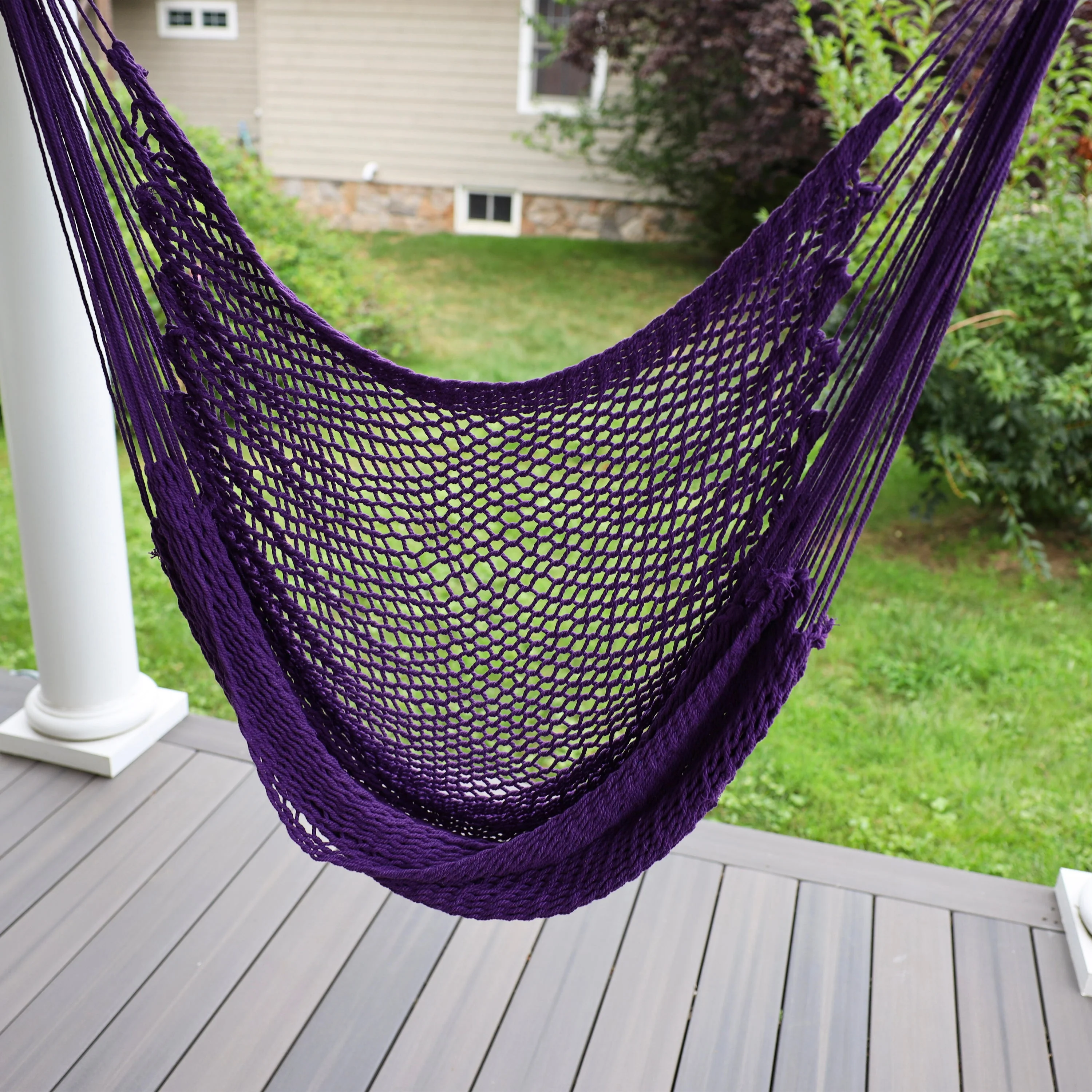 Bliss Hammocks BHC-412PR Island Rope Hammock Chair w/ Spreader Bar & Hanging Hardware | 40-in. Wide | 265 Lb. Capacity (Purple) - Image 7