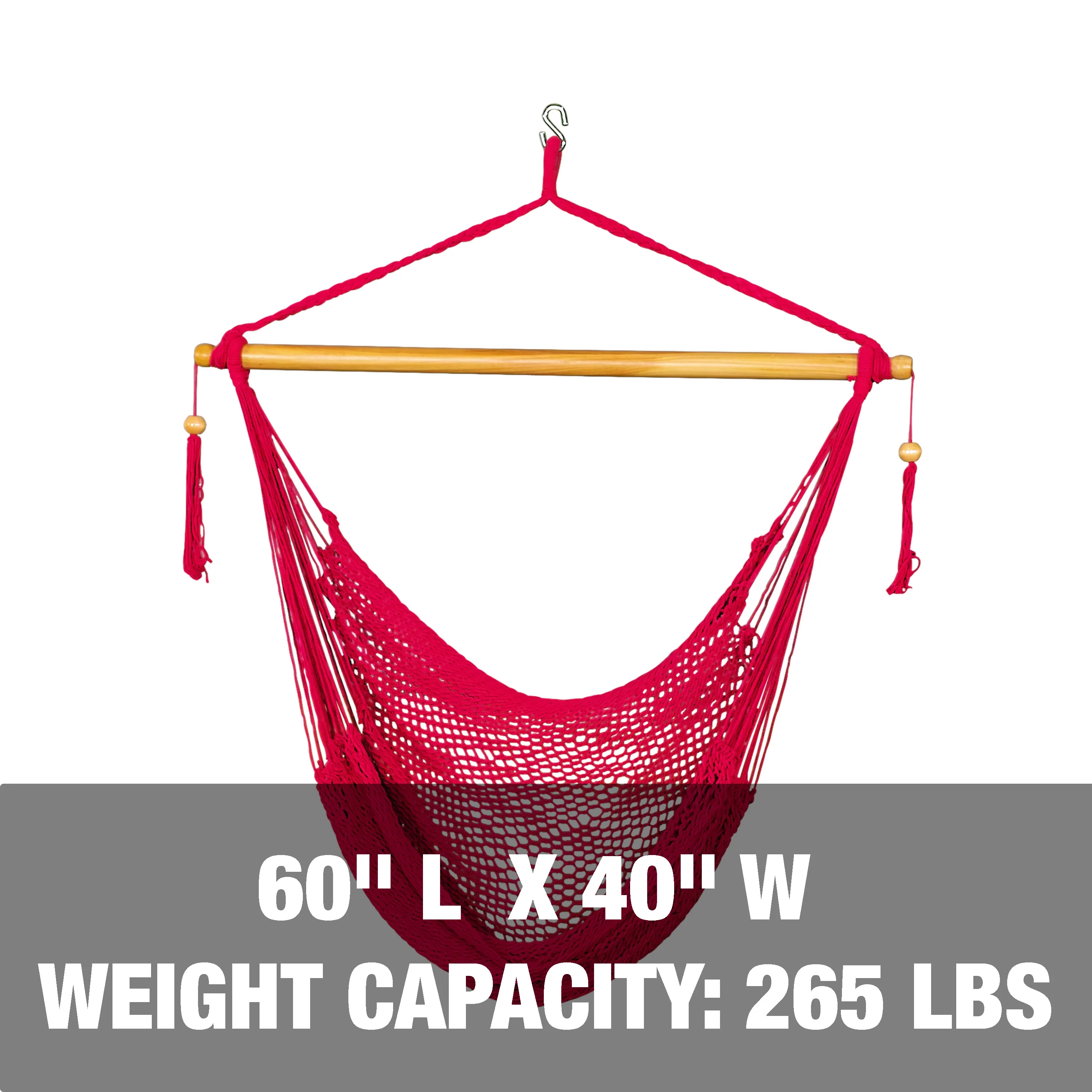 Bliss Hammocks BHC-412R Island Rope Hammock Chair w/ Spreader Bar & Hanging Hardware | 40-in. Wide | 265 Lb. Capacity (Red) - Image 2