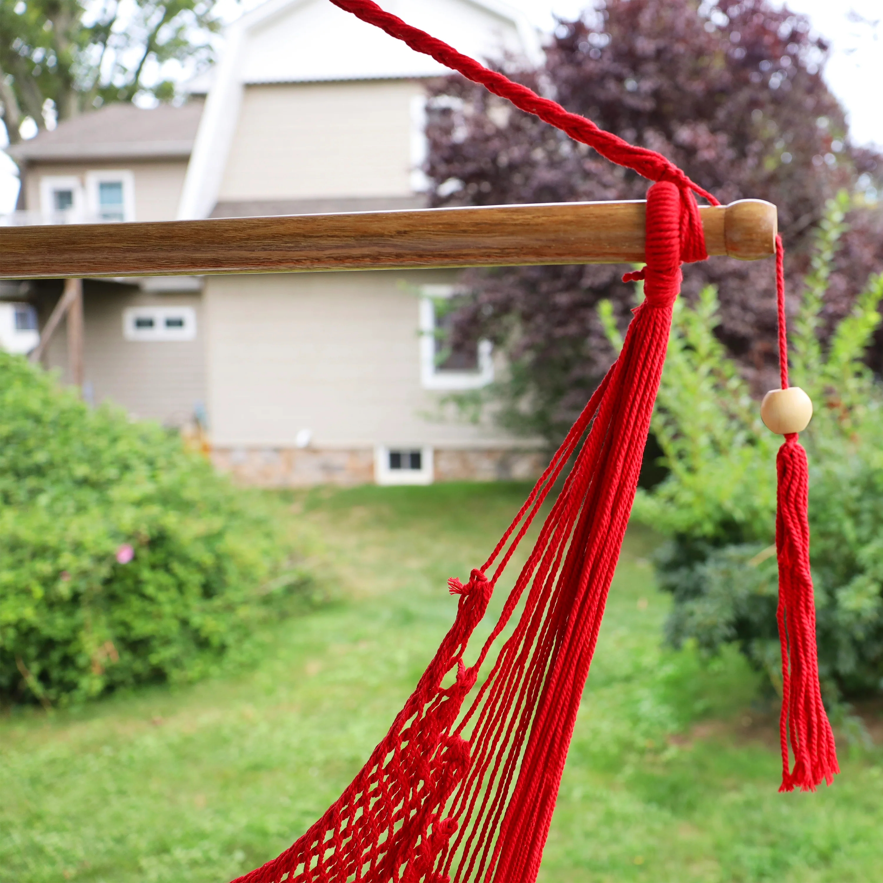 Bliss Hammocks BHC-412R Island Rope Hammock Chair w/ Spreader Bar & Hanging Hardware | 40-in. Wide | 265 Lb. Capacity (Red) - Image 5