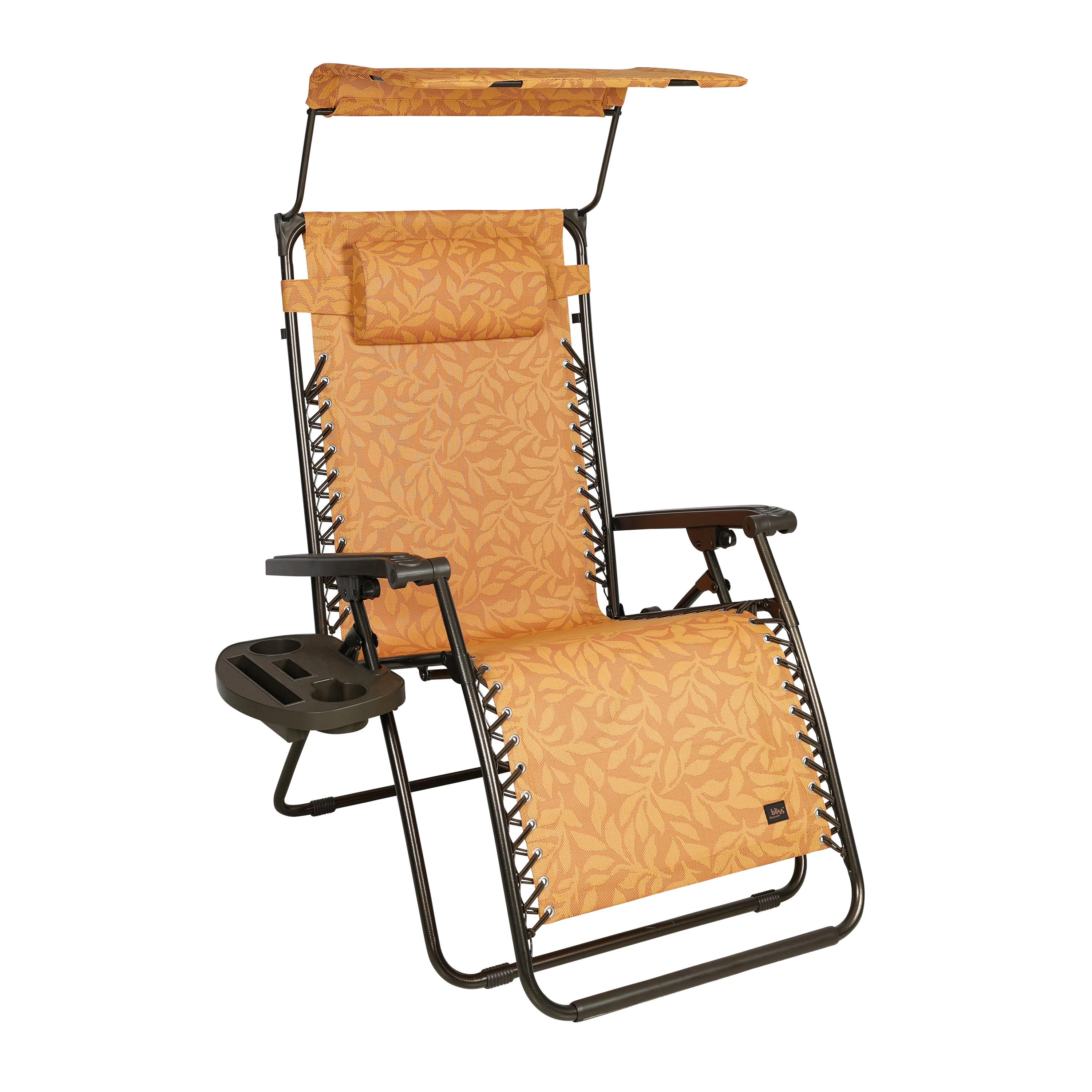 Bliss Hammocks GFC-032-AL-H Gravity Free Chair W/ Canopy, Drink Tray, & Pillow | 32-in. Wide XL | Weather & Rust Resistant | 360 Lb. Capacity (Amber Leaf) - Image 2