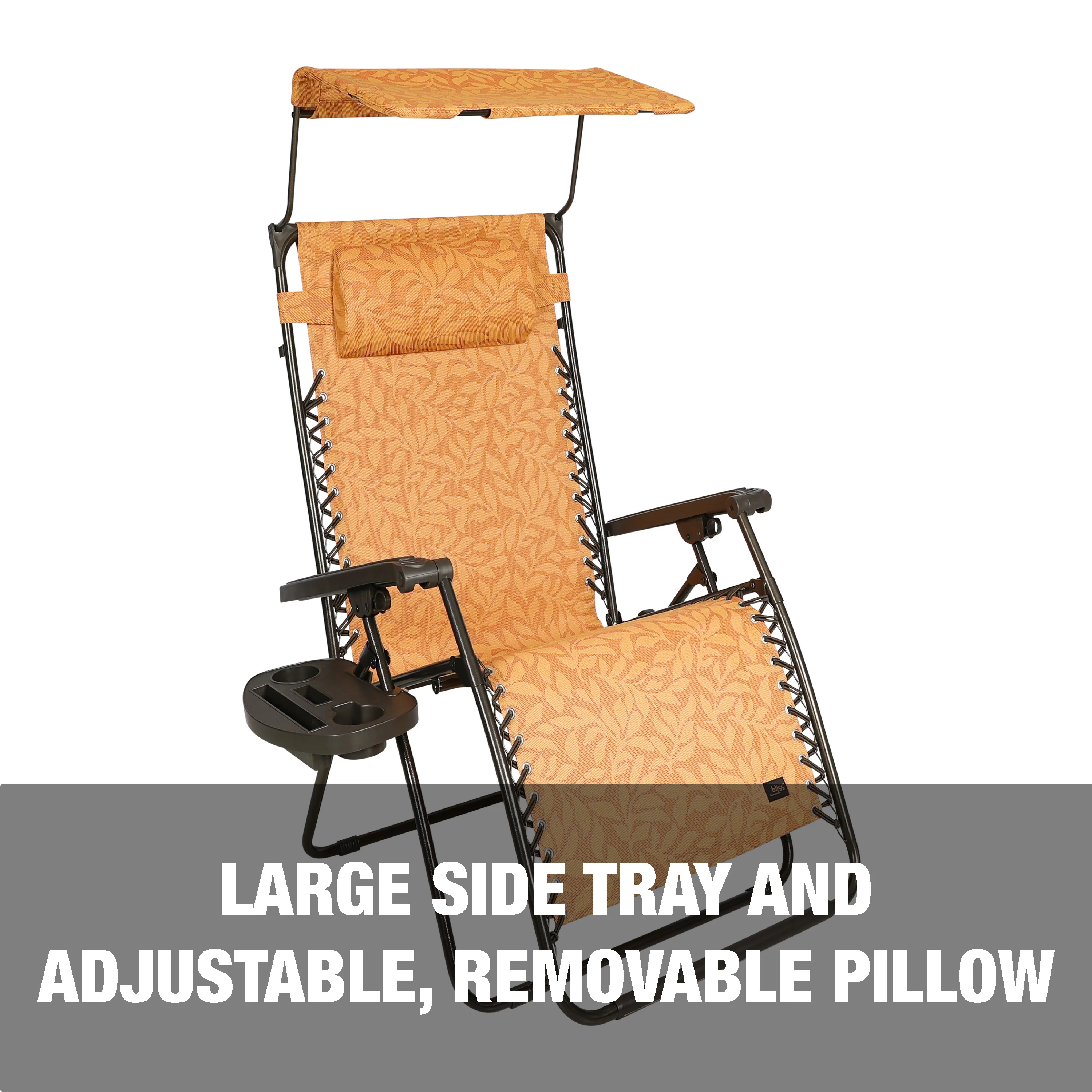 Bliss Hammocks GFC-032-AL-H Gravity Free Chair W/ Canopy, Drink Tray, & Pillow | 32-in. Wide XL | Weather & Rust Resistant | 360 Lb. Capacity (Amber Leaf) - Image 3