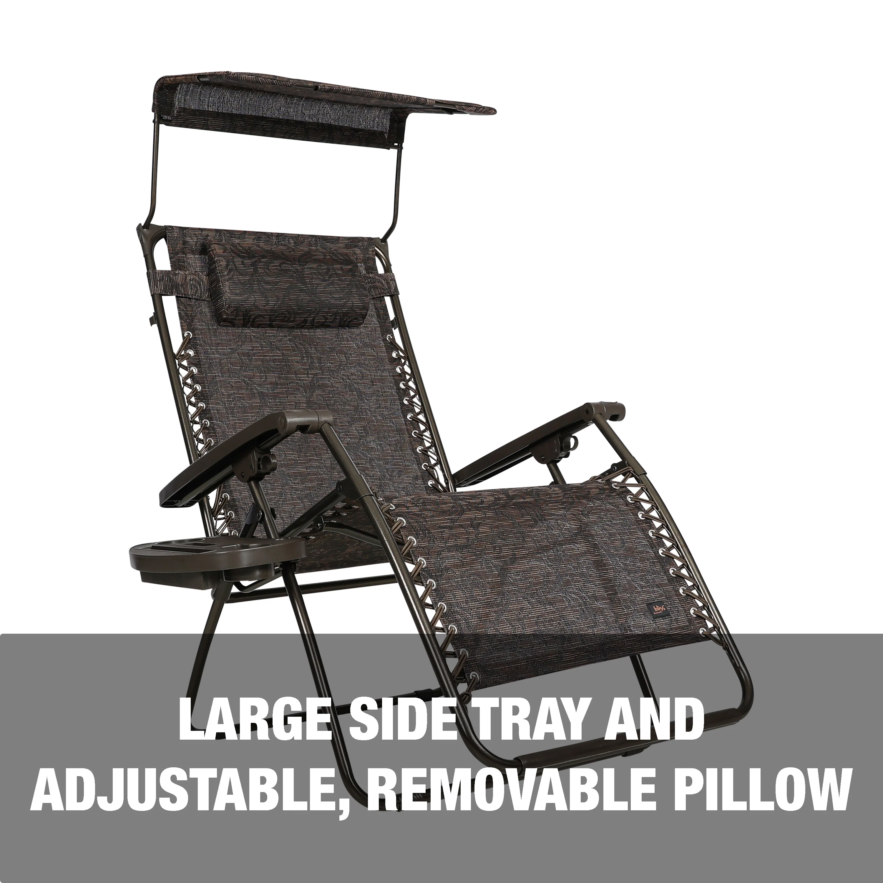 Bliss Hammocks GFC-032-BJ-H Gravity Free Chair w/ Canopy , Drink Tray, & Pillow | 32-in. Wide XL | Weather & Rust Resistant | 360 Lb. Capacity - Image 3