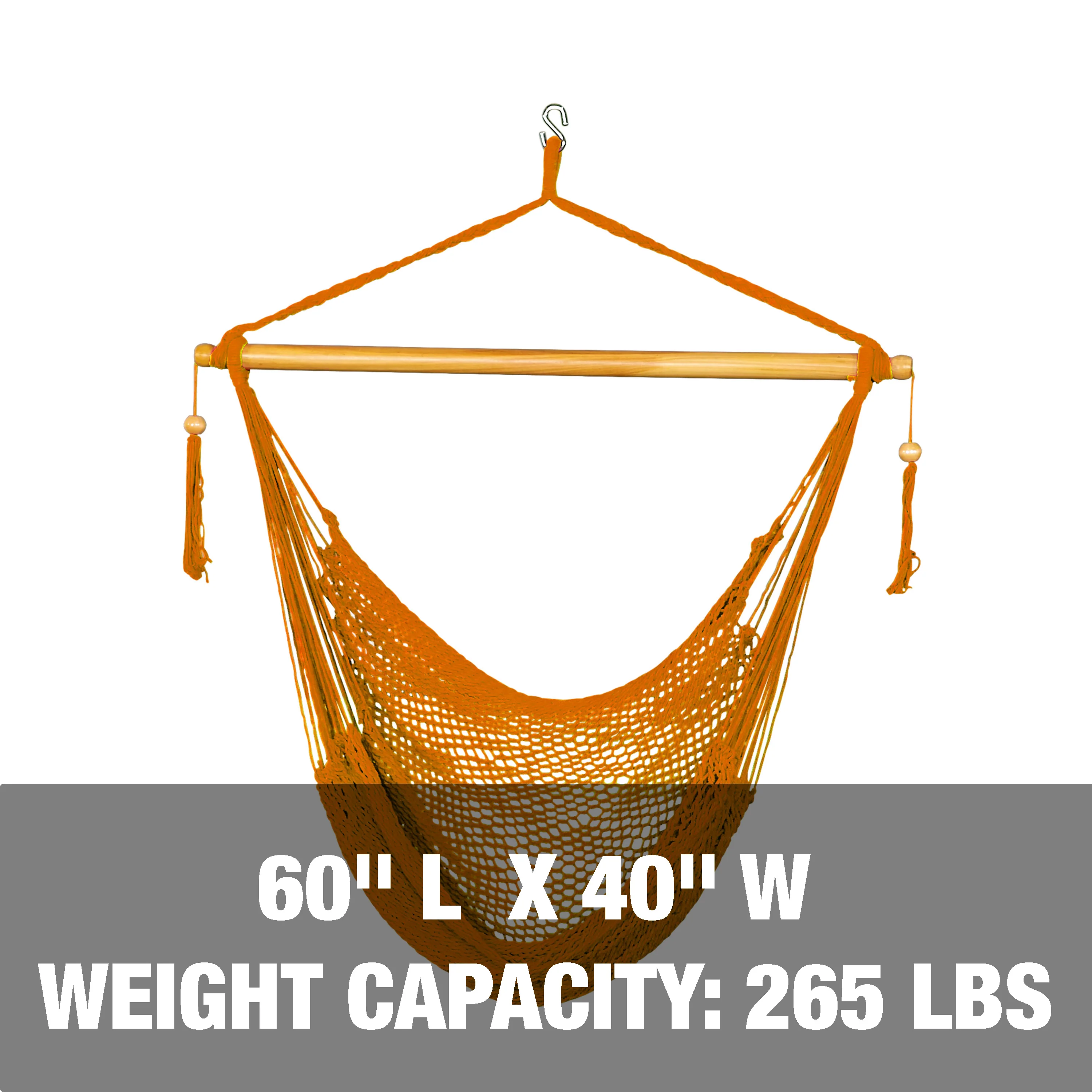 Bliss Hammocks BHC-412OR Island Rope Hammock Chair w/ Spreader Bar & Hanging Hardware | 40-in. Wide | 265 Lb. Capacity (Orange) - Image 3