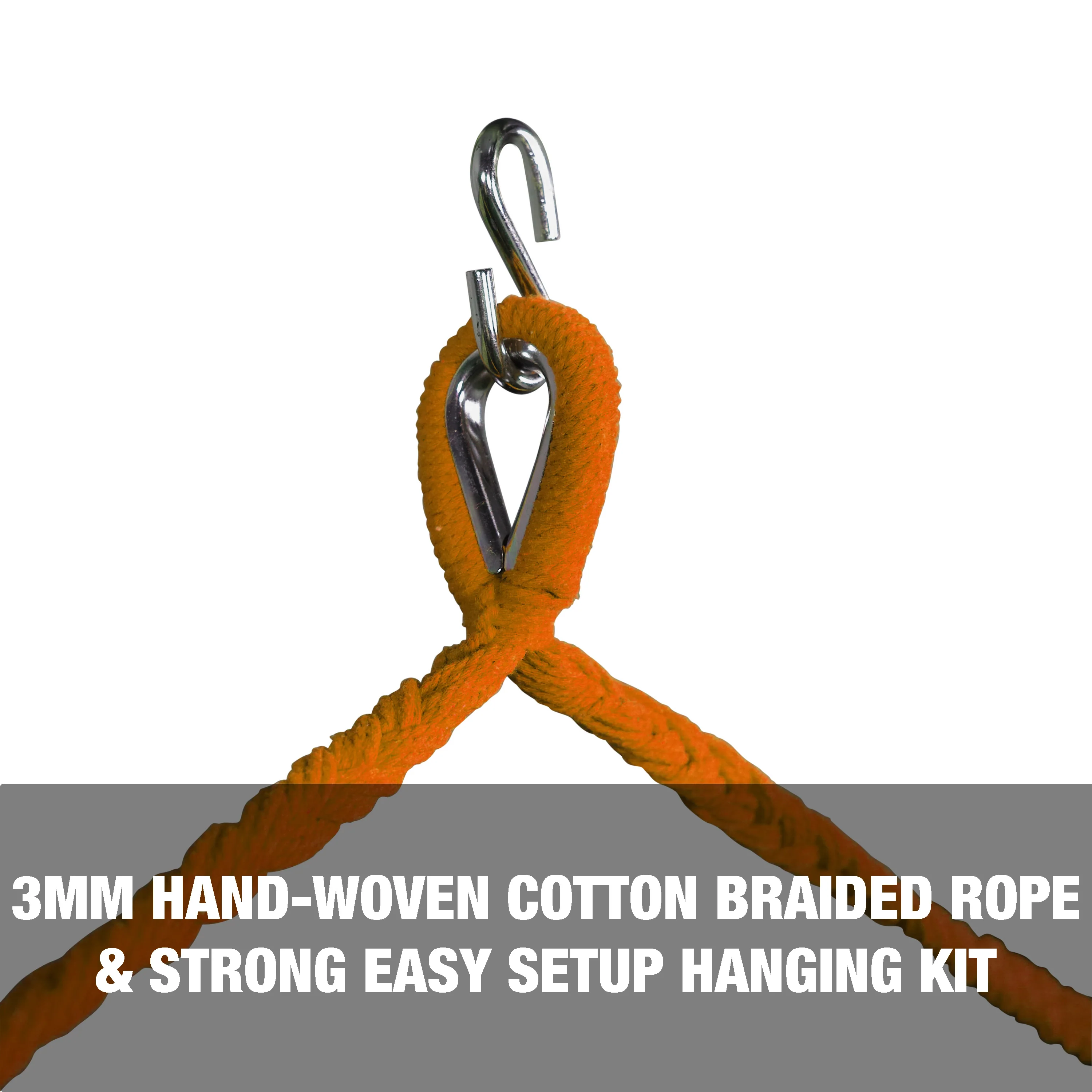 Bliss Hammocks BHC-412OR Island Rope Hammock Chair w/ Spreader Bar & Hanging Hardware | 40-in. Wide | 265 Lb. Capacity (Orange) - Image 5