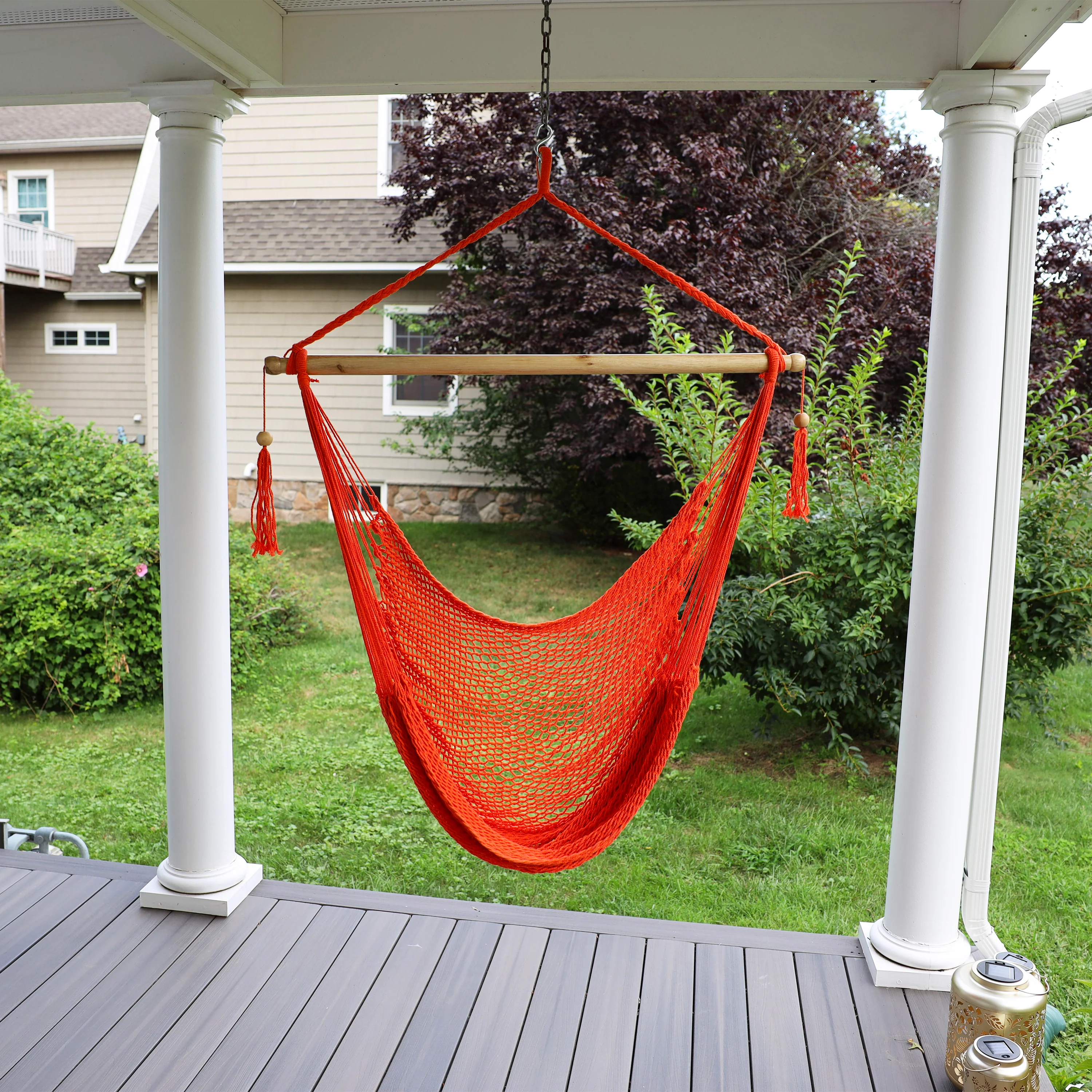 Bliss Hammocks BHC-412OR Island Rope Hammock Chair w/ Spreader Bar & Hanging Hardware | 40-in. Wide | 265 Lb. Capacity (Orange) - Image 6
