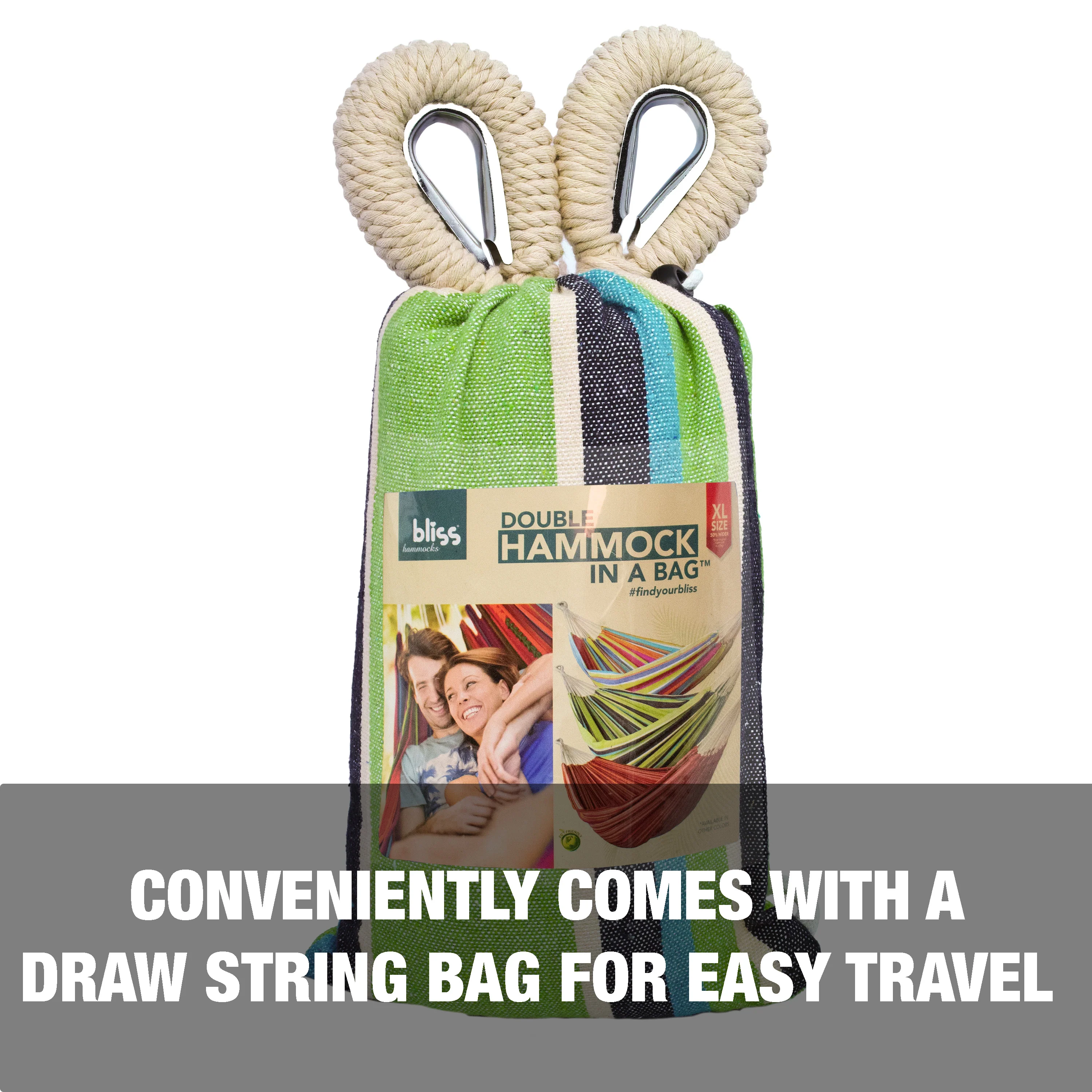 Bliss Hammocks BH-401-CC Double Hammock in a Bag W/ Rope loops & Hanging Hardware | 60-in. Wide | 265 Lb. Capacity (Country Club) - Image 3
