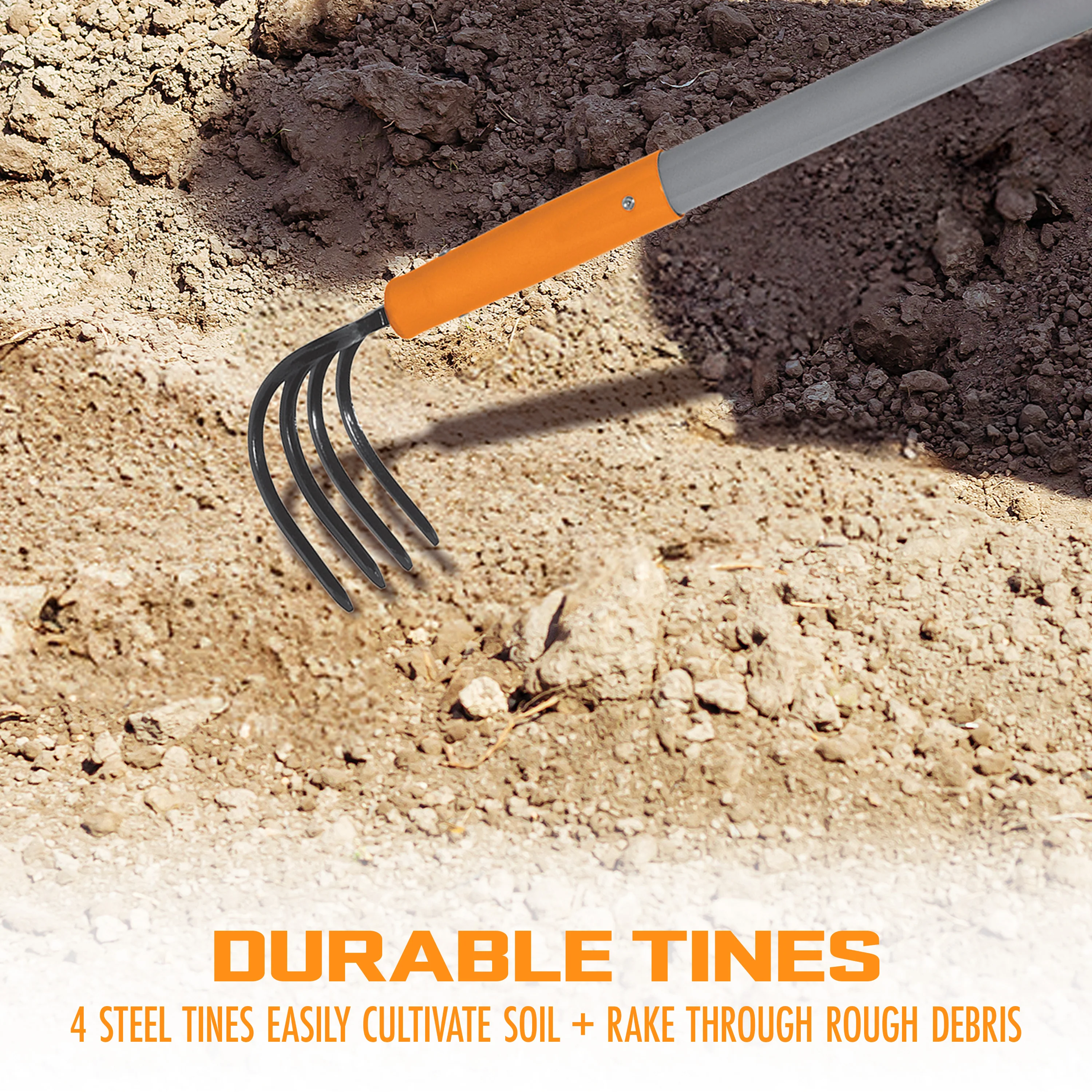 Ergie Systems Steel Shaft Garden Soil Cultivator | 54-Inch | 4 Tines - Image 4