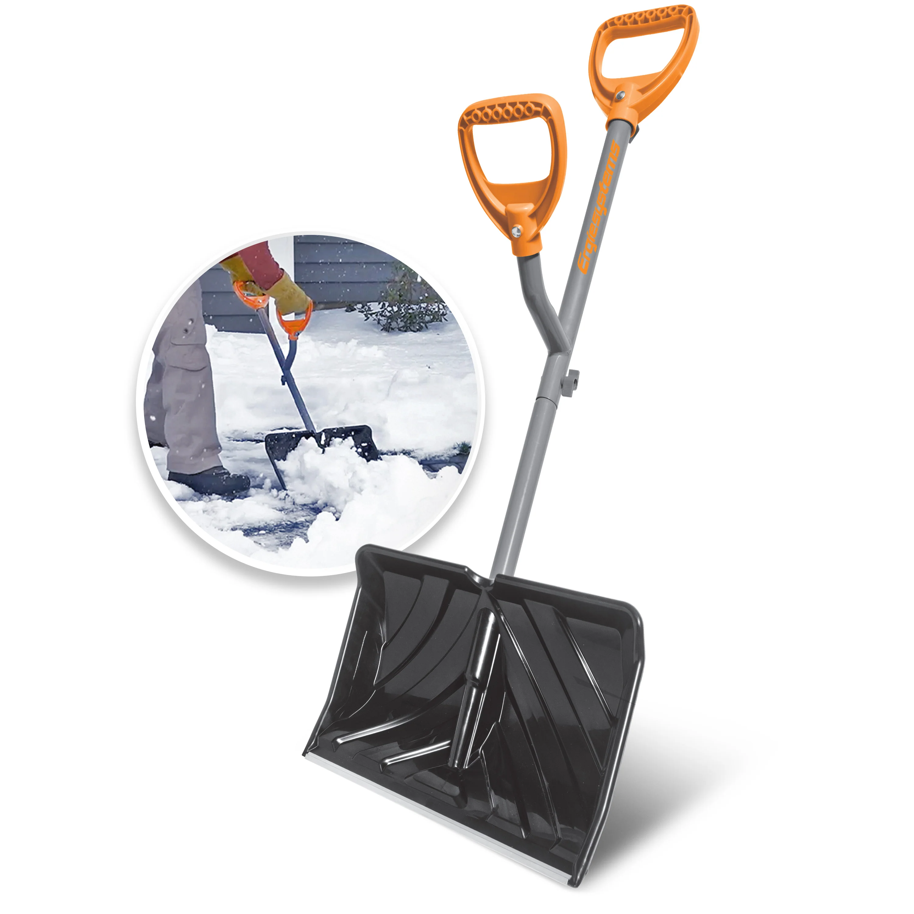 Ergie Systems Steel Shaft Impact Resistant Snow Shovel | 18-Inch Shovel | 34.5-Inch Shaft | Push/Scoop Combination Blade