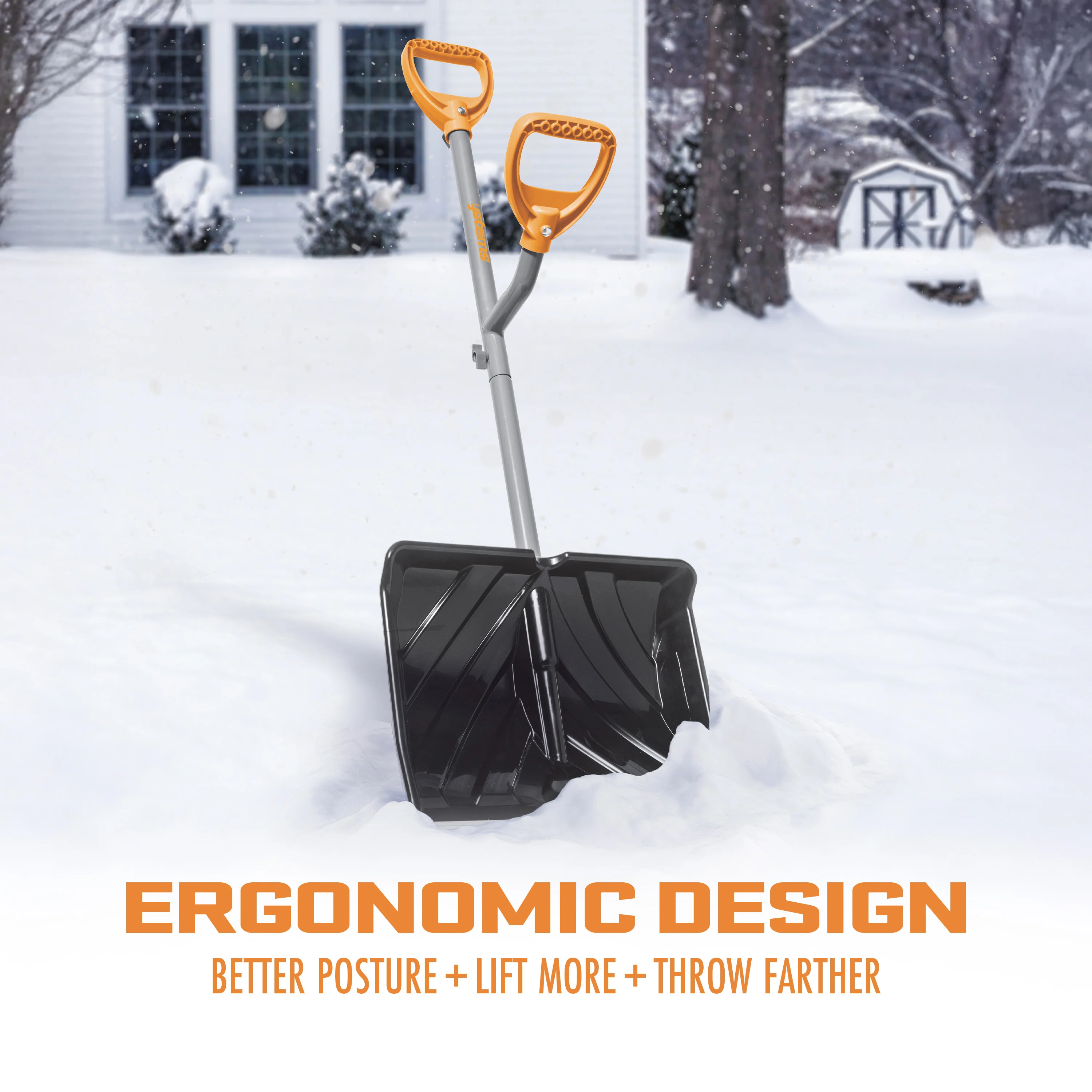 Ergie Systems Steel Shaft Impact Resistant Snow Shovel | 18-Inch Shovel | 34.5-Inch Shaft | Push/Scoop Combination Blade - Image 3