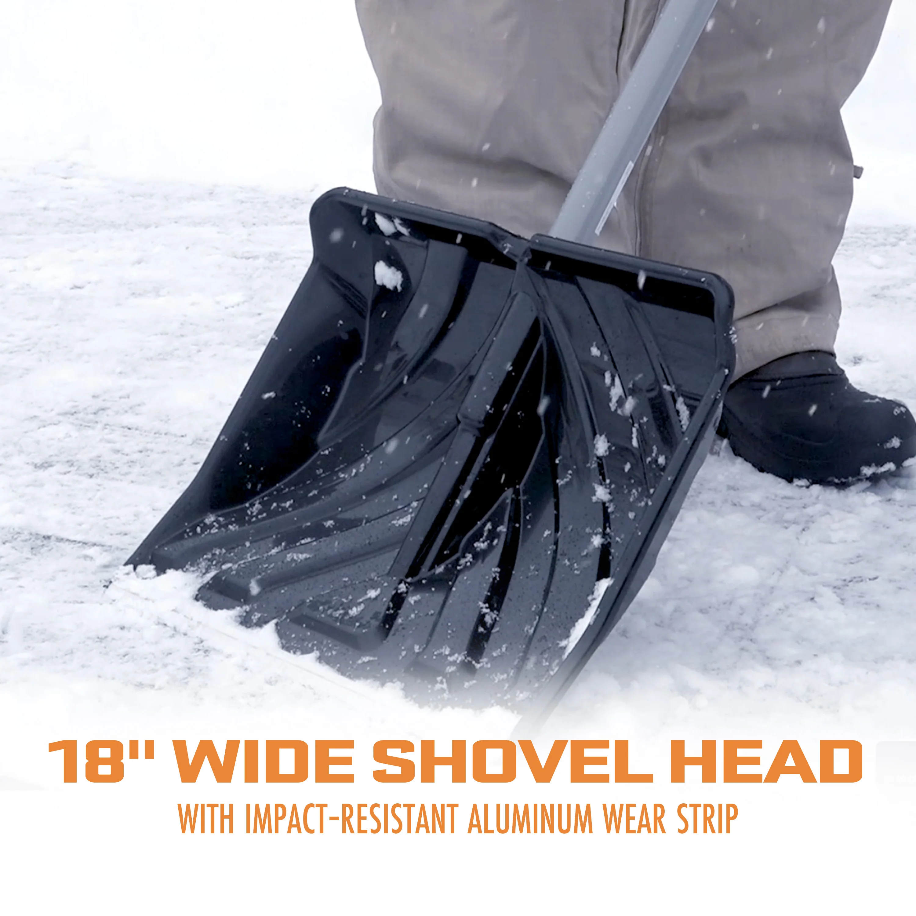 Ergie Systems Steel Shaft Impact Resistant Snow Shovel | 18-Inch Shovel | 34.5-Inch Shaft | Push/Scoop Combination Blade - Image 4