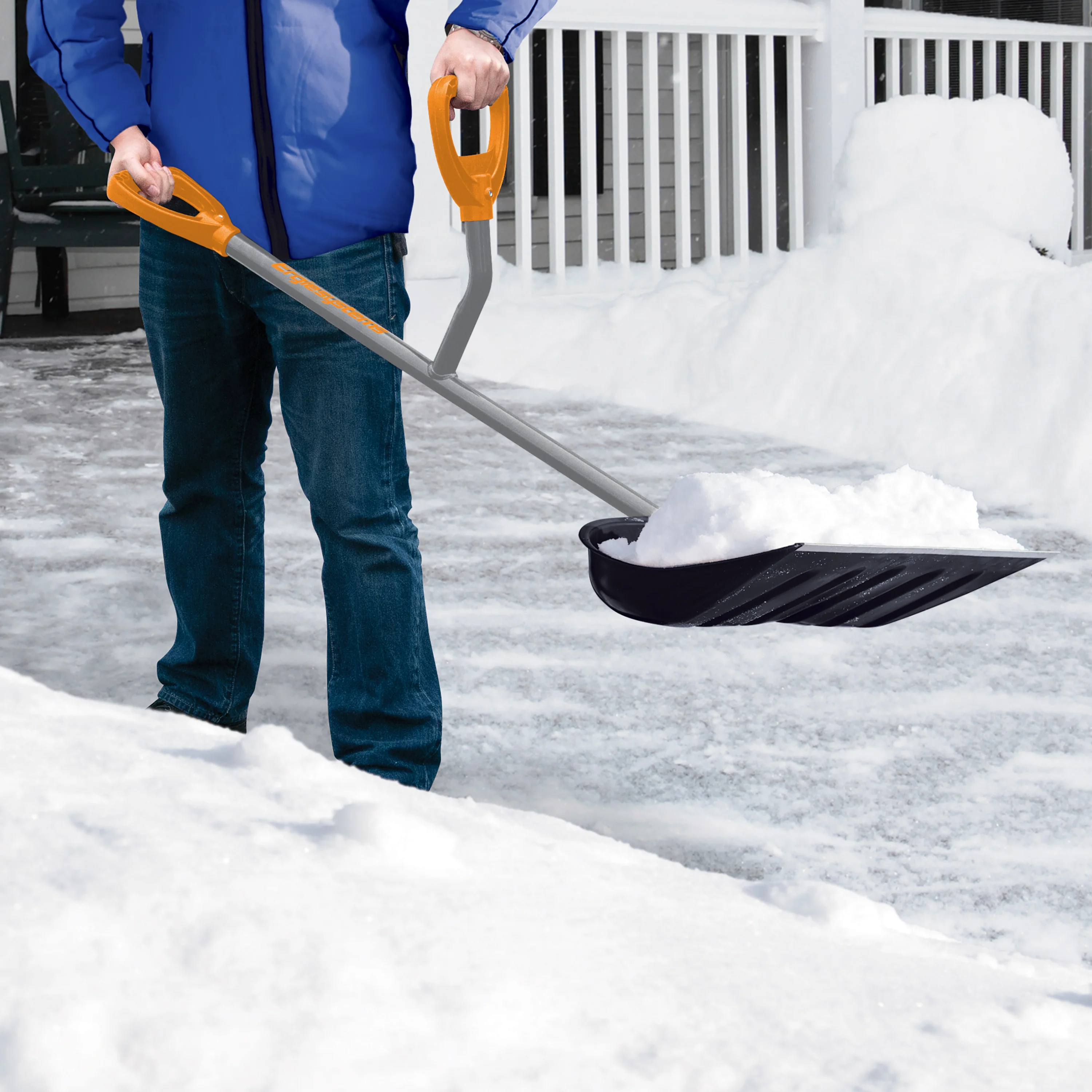 Ergie Systems Steel Shaft Impact Resistant Snow Shovel | 18-Inch Shovel | 34.5-Inch Shaft | Push/Scoop Combination Blade - Image 7