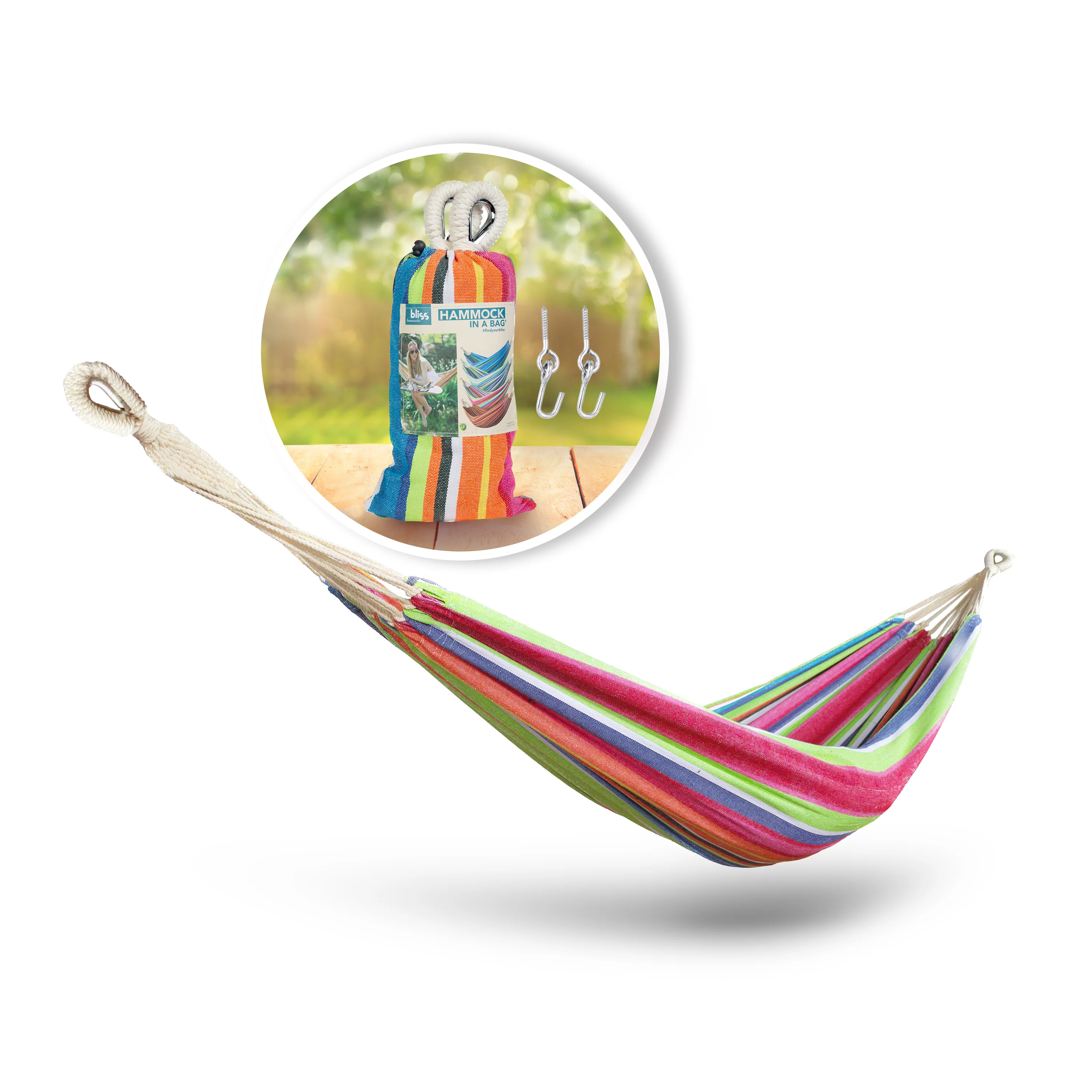 Bliss Hammocks BH-400-TF Hammock in a Bag W/ Rope loops & Hanging Hardware | 40-in. Wide | 220 Lb. Capacity (Tropical Fruit)