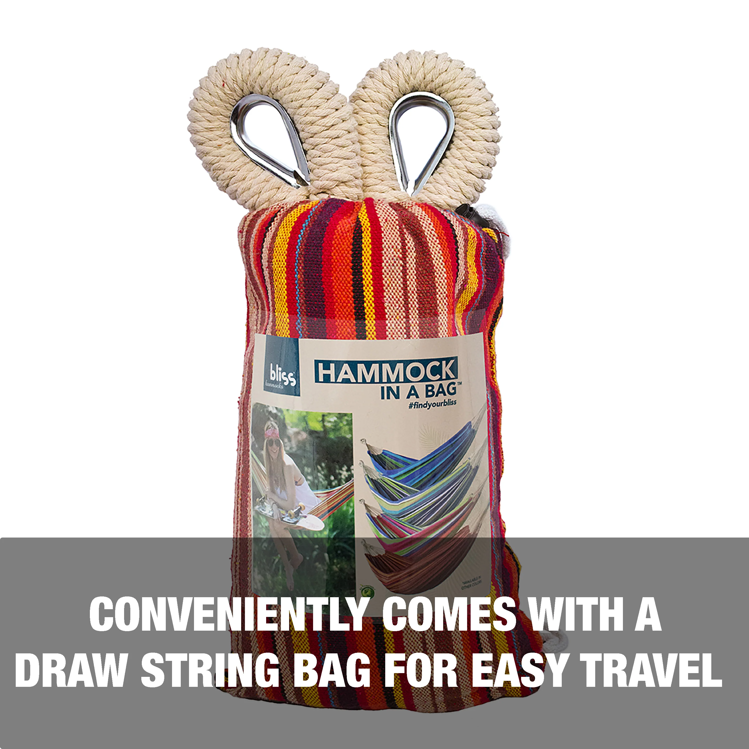 Bliss Hammocks BH-400-TA Hammock in a Bag w/ Rope loops & Hanging Hardware | 40-in. Wide | 220 Lb. Capacity (Toasted Almond) - Image 3