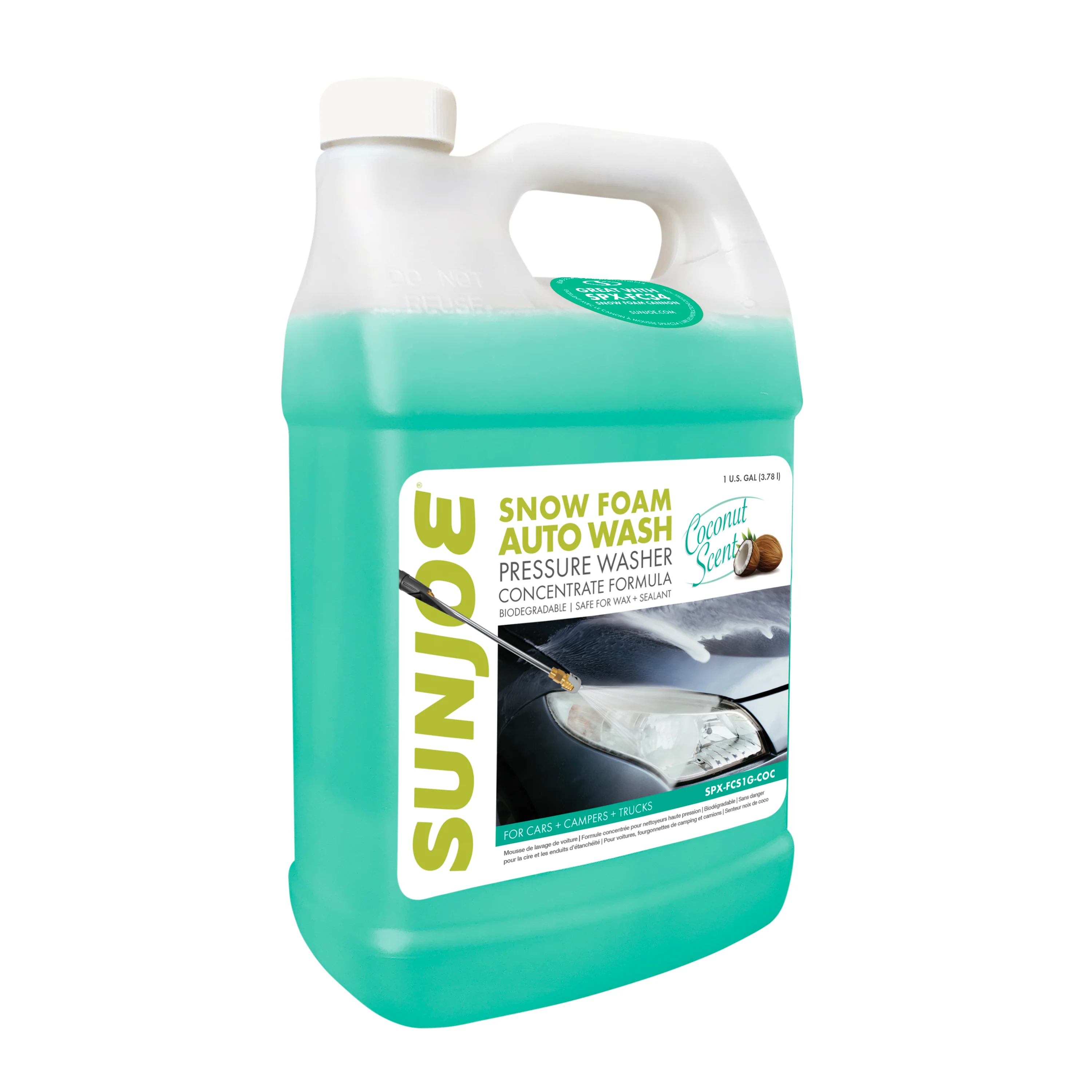 Sun Joe Premium Snow Foam Car Wash Soap and Cleaner | 1-Gal. | Coconut Scent
