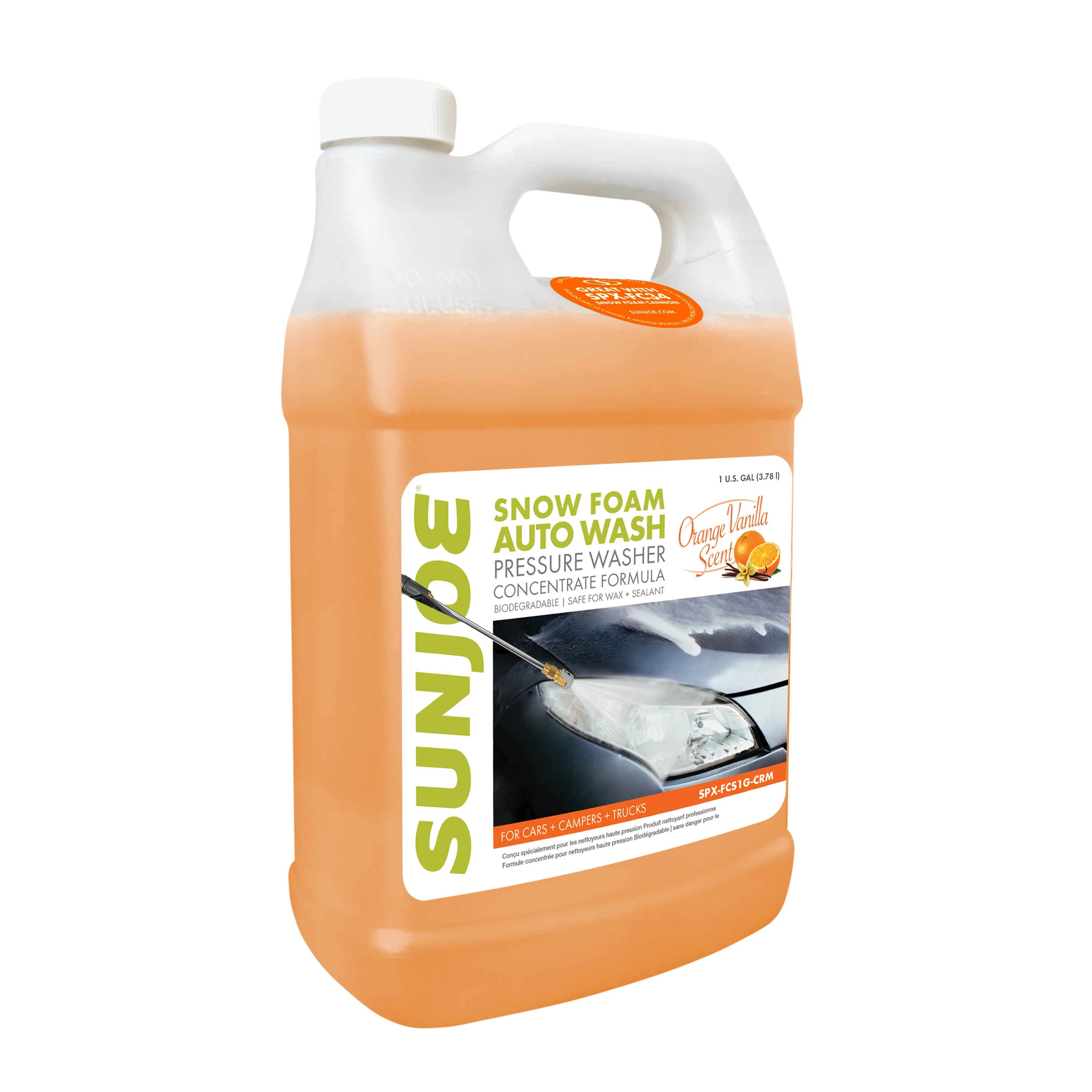 Sun Joe Premium Snow Foam Car Wash Soap and Cleaner | 1-Gal. | Orange-Vanilla Scent