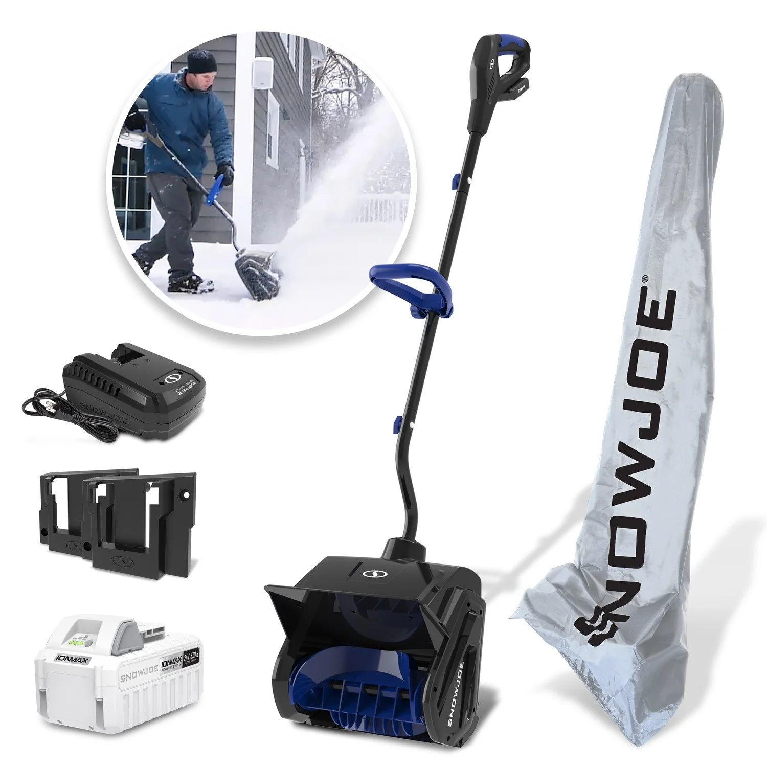 Snow Joe 24-Volt* IONMAX Cordless Snow Shovel Bundle | 13-Inch | W/ 5.0-Ah Battery, Charger, 2 x Battery Holders, and Cover