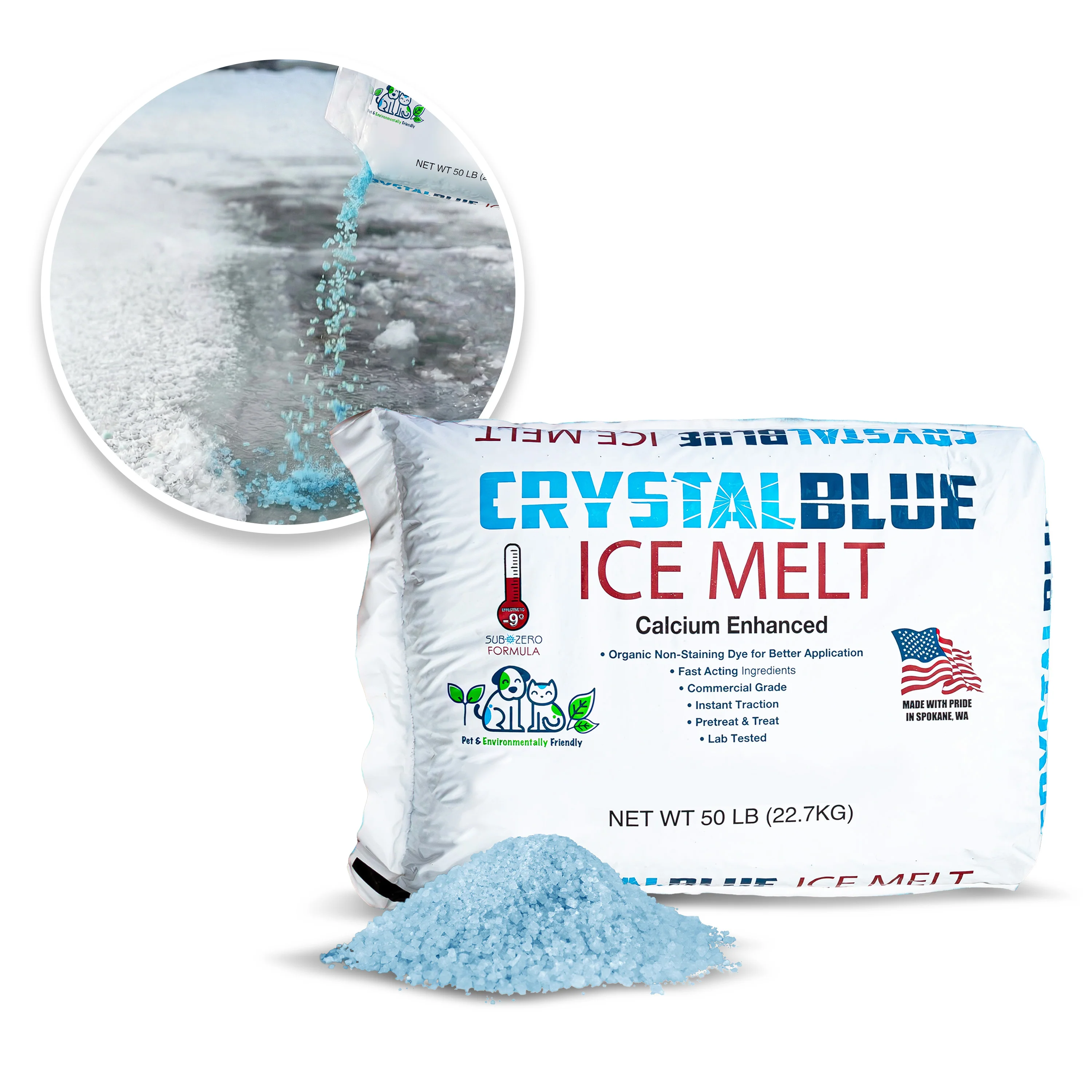 Snow Joe Crystal Blue Ice Melt | Pet and Environmentally Friendly | 50-Lb. Bag | Melts Down To -9°F