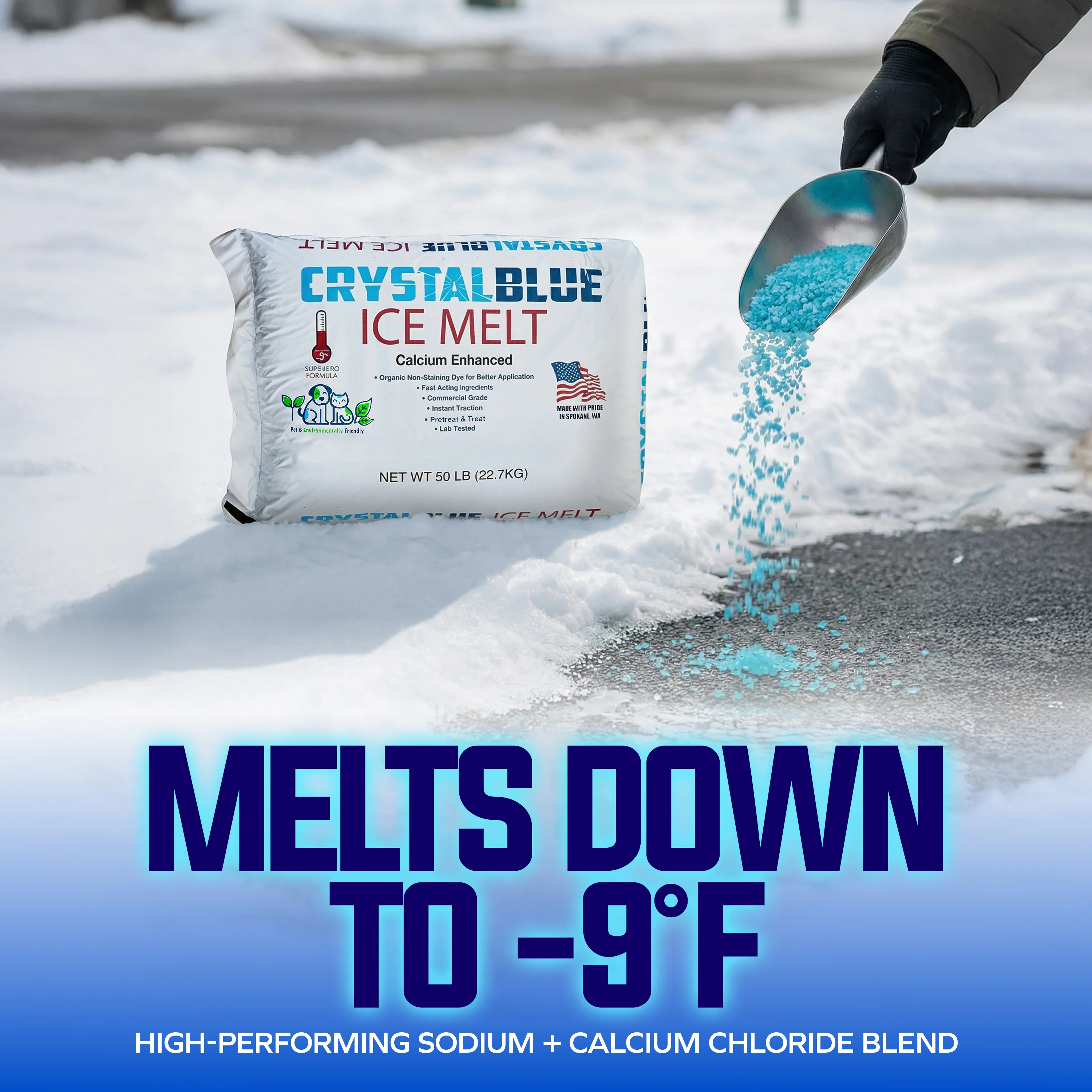 Snow Joe Crystal Blue Ice Melt | Pet and Environmentally Friendly | 50-Lb. Bag | Melts Down To -9°F - Image 3