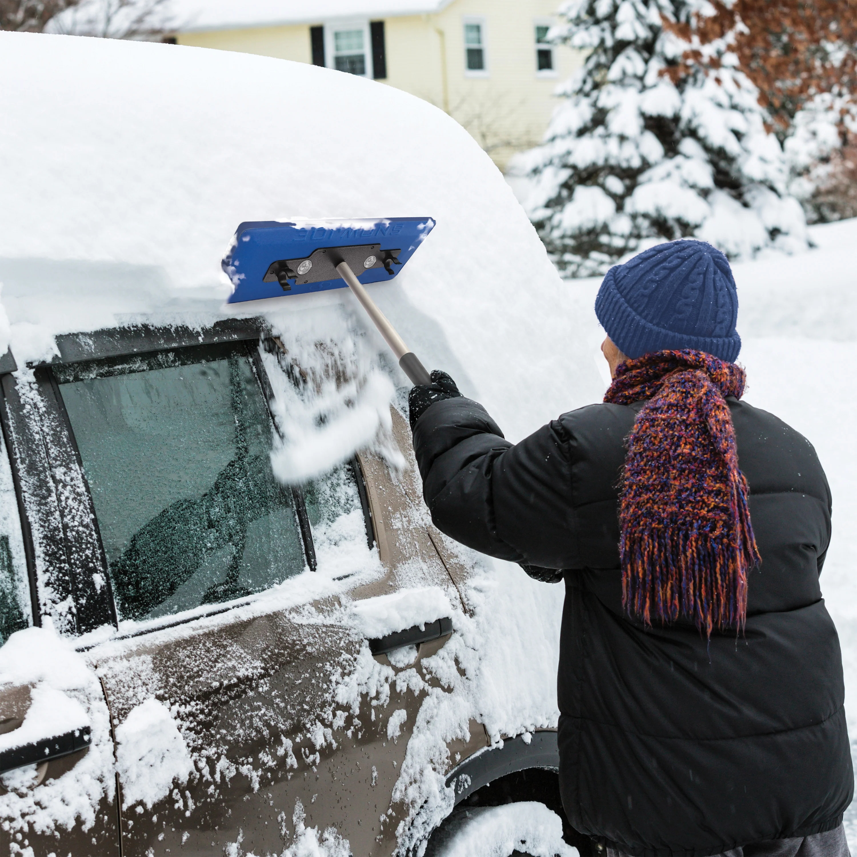 Snow Joe SJBLZD-LED 4-In-1 Telescoping Snow Broom + Ice Scraper | 18-Inch Foam Head | Headlights (Blue) - Image 9